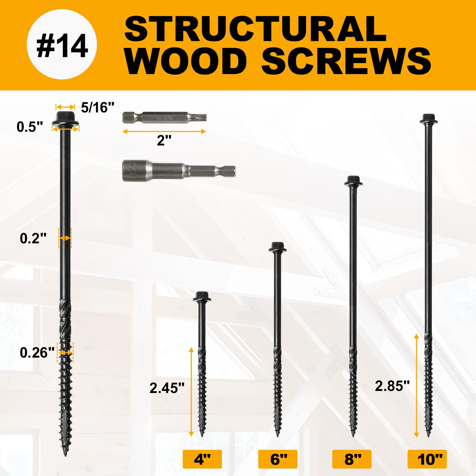 Wood Structural Screws - 14 x 6 - Durable & Rust-Resistant -2