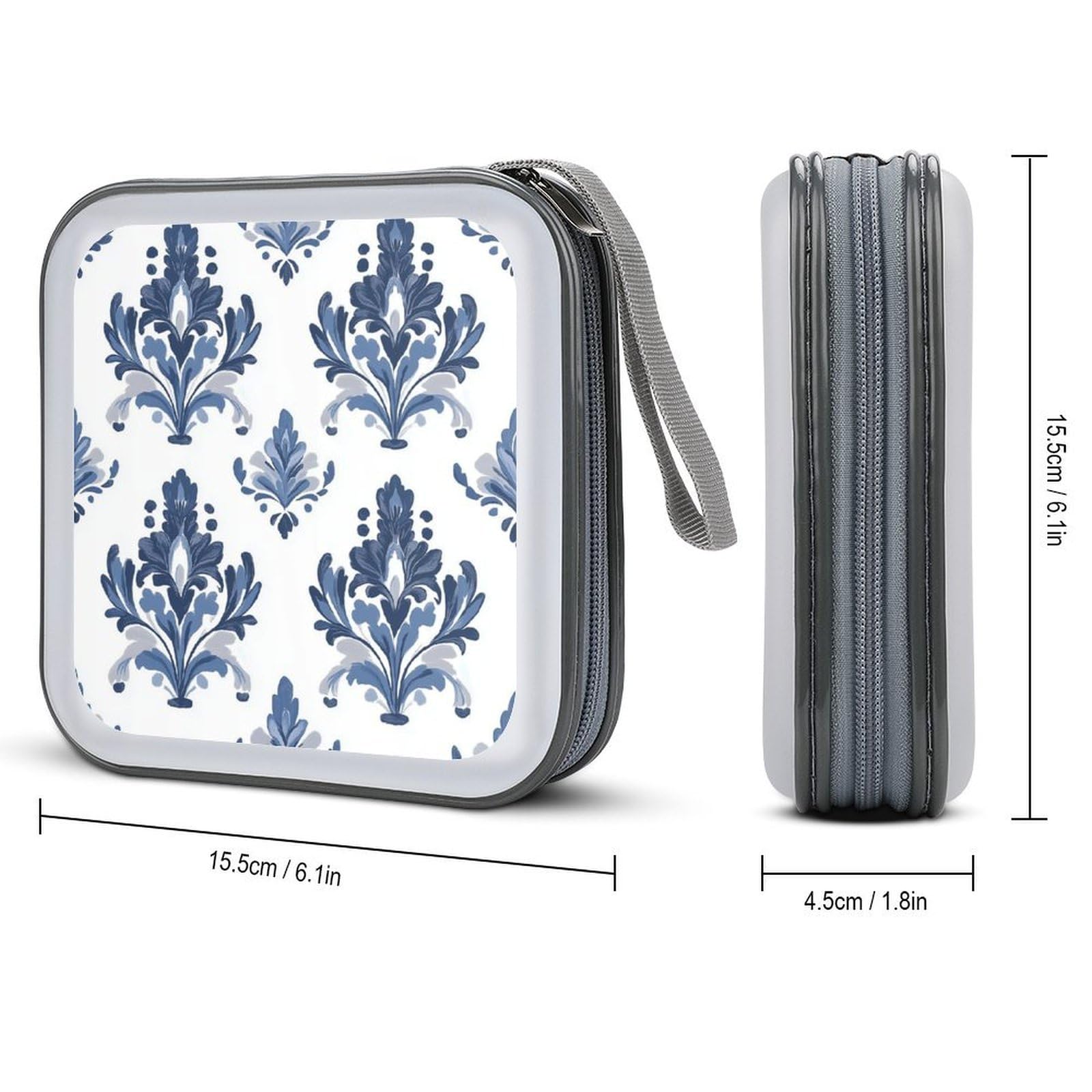 DuduYH Blue White Floral Victorian Aesthetic CD Case DVD Storage Case Portable for Car Home Travel