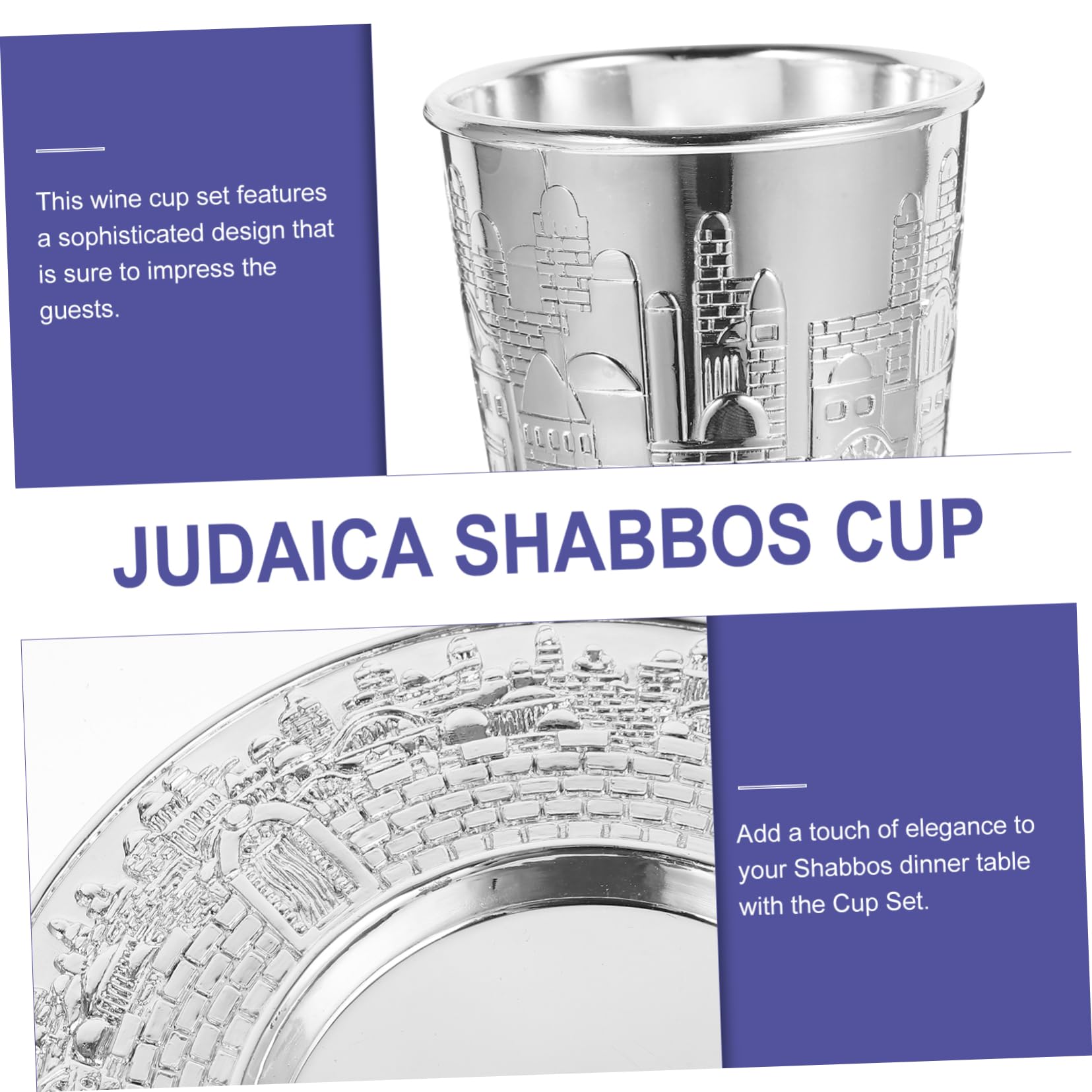 Didiseaon Set Calice Inciso per Celebrazione di Pesach e Shabbat in Lega di Zinco Argento con Design Elegante e Raffinato per Accessori Vino Regalo