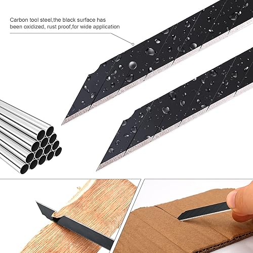 Miniatura 6 de FOSHIO 100 cuchillas de acero al carbono de 30 grados a presión de 0.354 in para cortadores de caja, cuchillo utilitario universal, cuchillas negras