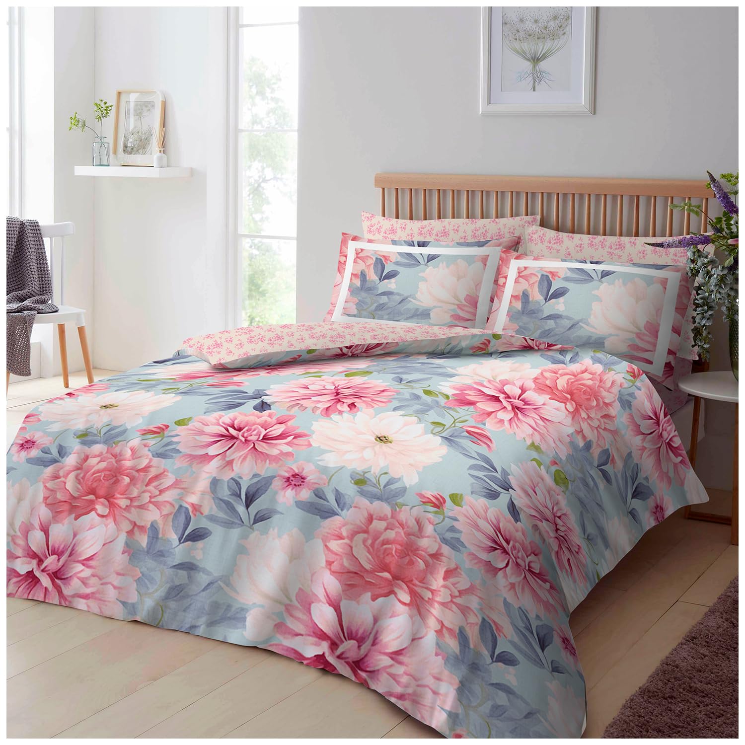 GC GAVENO CAVAILIA Polycotton Flower King Bed Duvet Cover Set, Pink