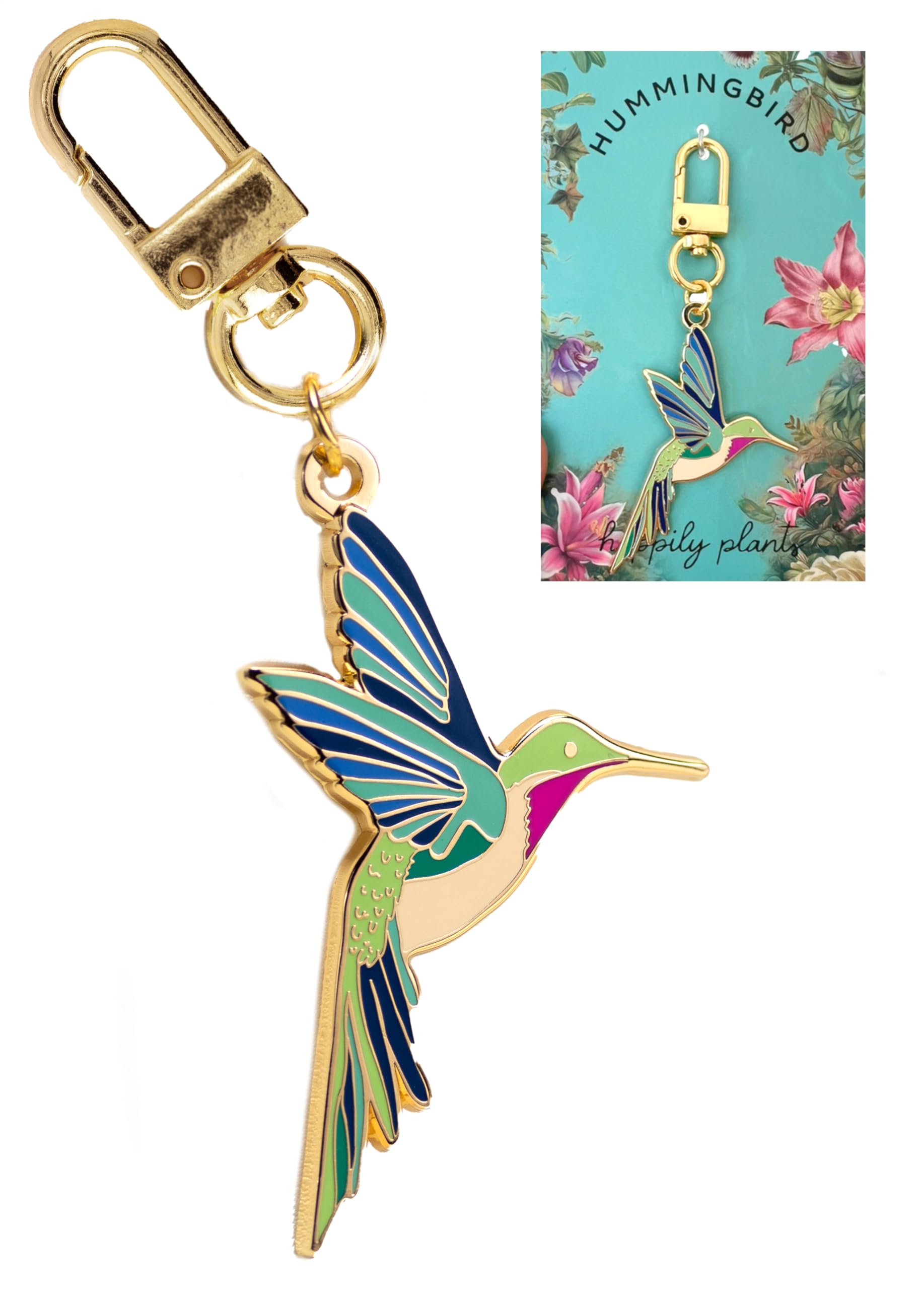 Broche oiseau et porte-clés colibri robuste aux reflets d'or - 8