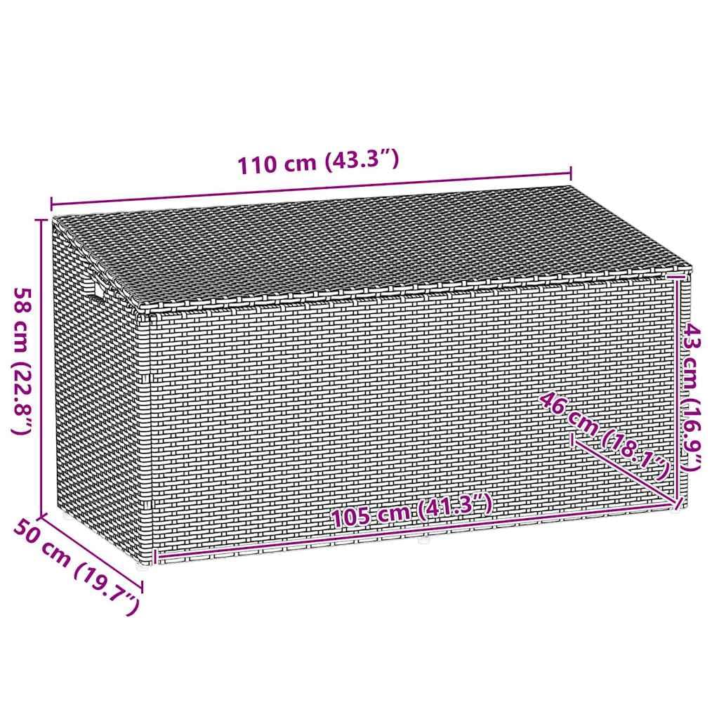Cassapanca da giardino, marrone, 110 x 50 x 58 cm, in polyrattan con sacchetto interno impermeabile, resistente ai raggi UV, resistente alle intemperie, contenitore per cuscini, imbottiture