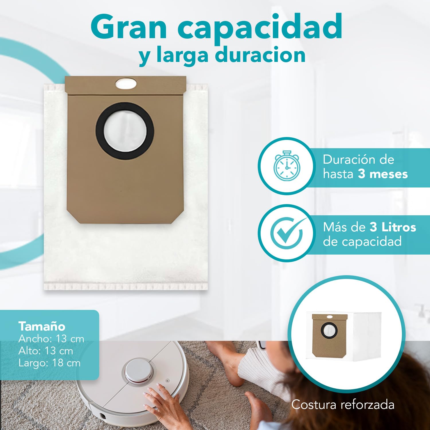Bolsas Para Aspiradora Conga 2299, 2499, 7490 - Pack De 4, Tela No Tejida, Fácil Reemplazo, Compatible Con Modelos Ultra Home Y X-Treme