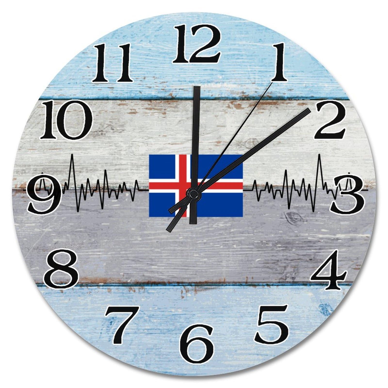 Horloge murale silencieuse Islande en bois 38 cm à piles salon
