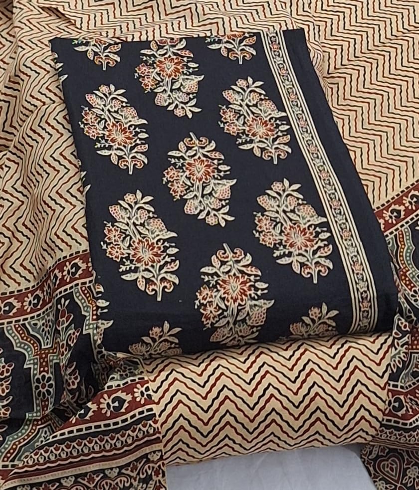 Image of DRAVINAM Trends Women's Premium Cambric Cotton Jaipuri Printed Unstitched Salwar Suit Dress Material with Mulmul Cotton Dupatta