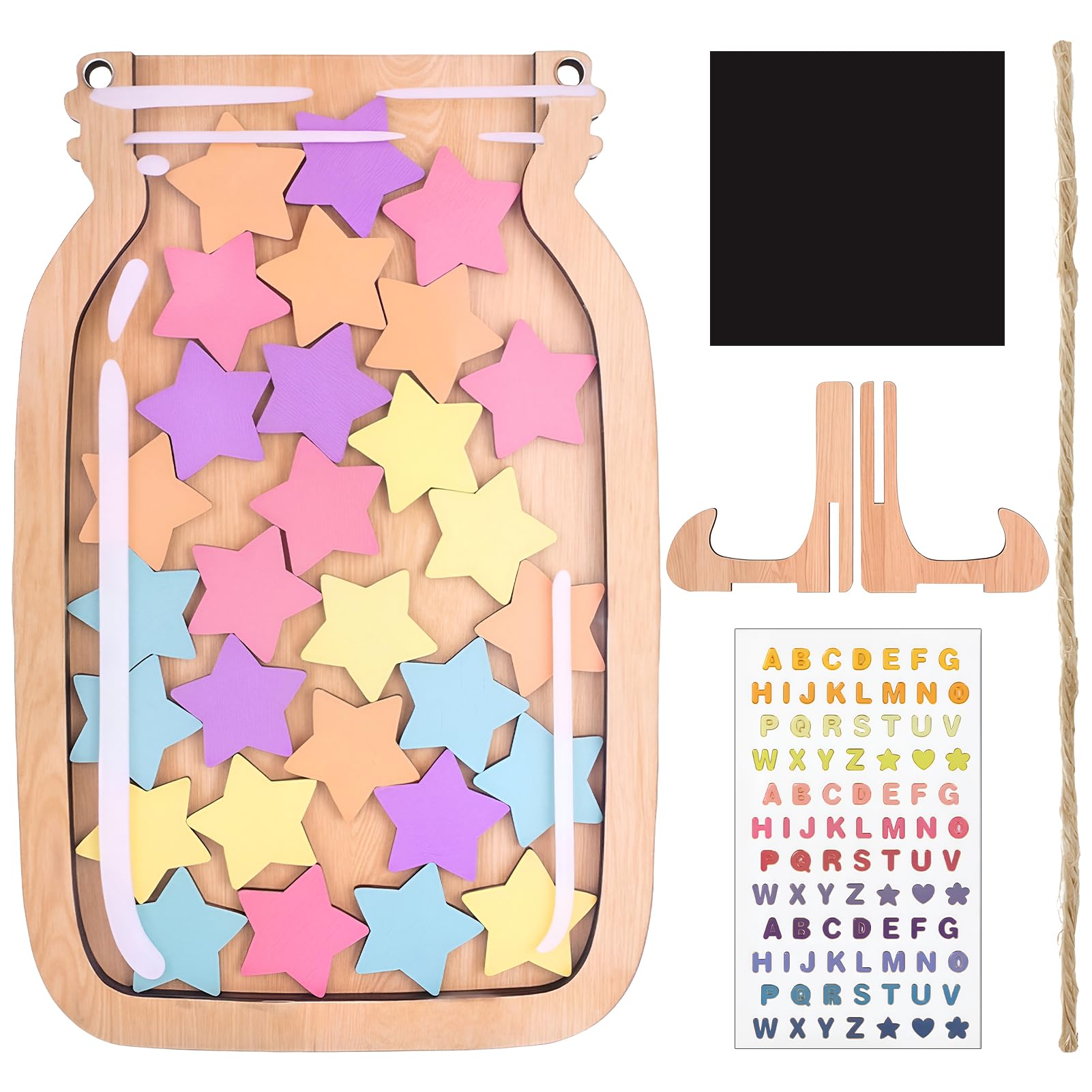 Star Reward Jar with 30 Stars, Magnetic Reward Jars for Children, Wooden Magnetic Behaviour Chart, Motivate Good Habits, Daily Tasks, Bedtime Potty Training Home School, with Bonus Stickers