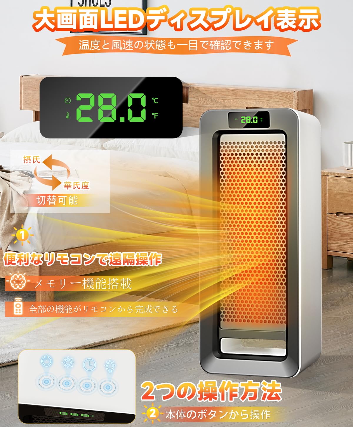 Amazon | セラミックヒーター 電気ストーブ 小型 省エネ 温風 3段階