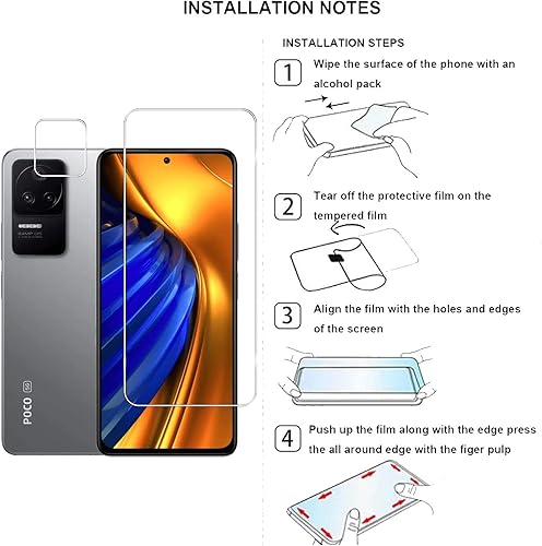 Miniatura 7 de [3+3] Paquete de 3 protectores de pantalla de vidrio templado para Xiaomi Poco F4 con 3 protectores de lente de cámara, transparente HD, dureza 9H,