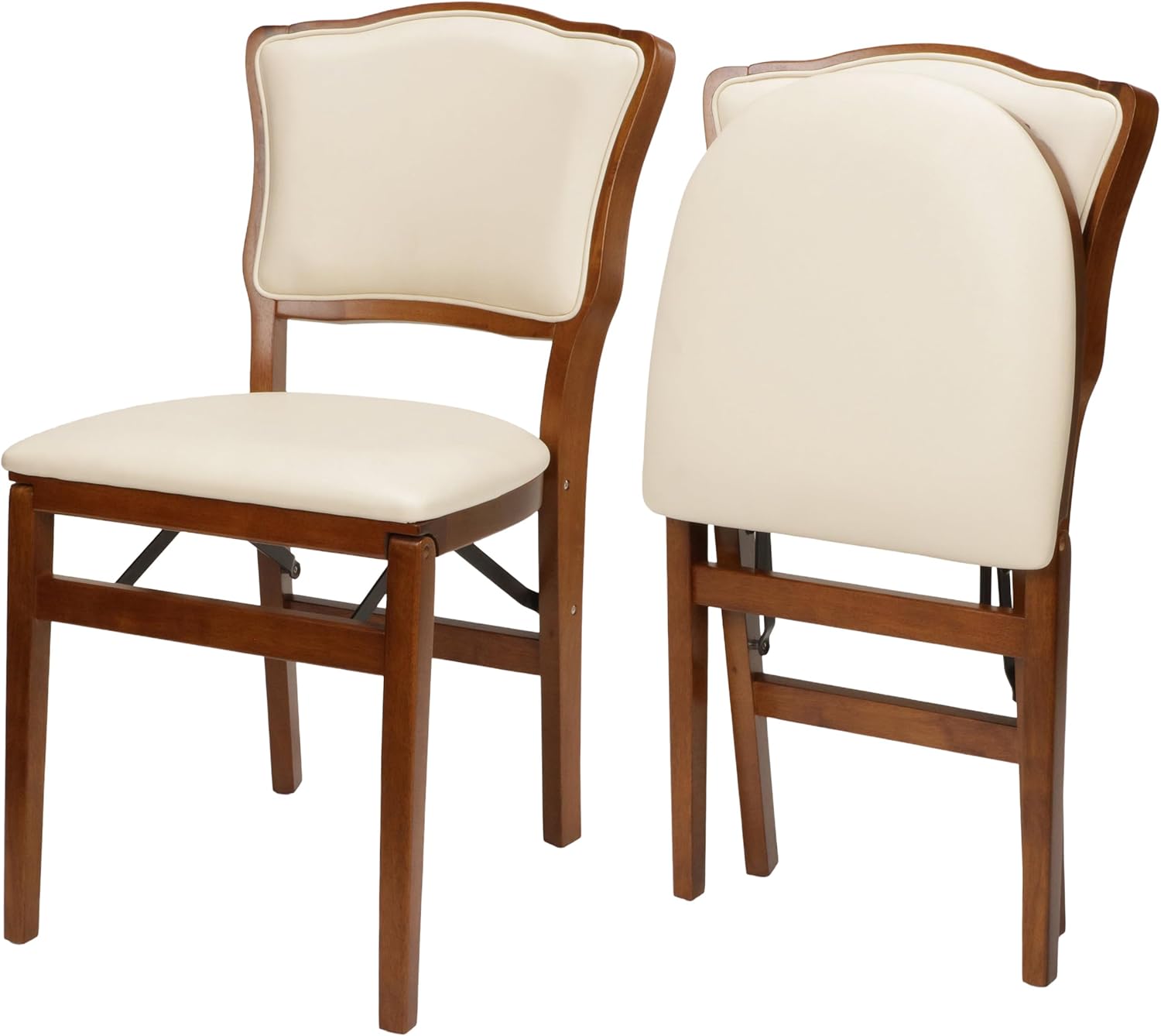Stakmore – Juego de 2 sillas plegables con respaldo tapizado francés, madera de fruta