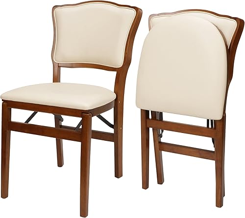 Stakmore - Juego de 2 sillas plegables con respaldo tapizado francés, madera de fruta