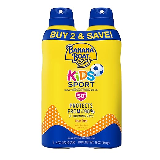 Banana Boat Kids Sport Sunscreen Spray, Sting-Free, Tear-Free, Broad Spectrum, SPF 50, 6oz. - Twin Pack