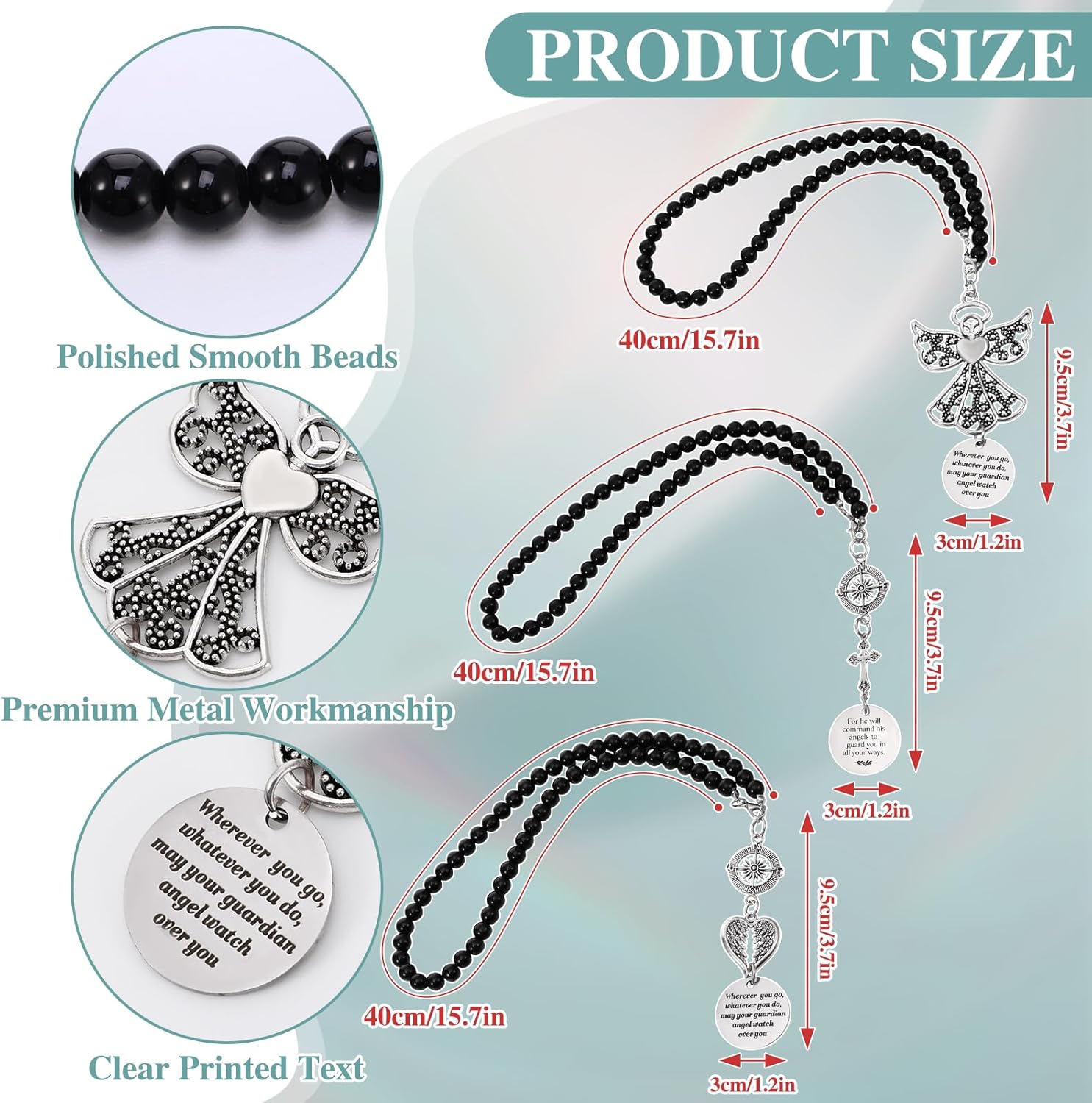 3 Pack Guardian Angel Rearview Mirror Charm, Angel Wings Cross Car Charm Pendant Guardian Angel Hanging Ornament Rear View Mirror Hanger Decor Christian Religious Gifts - Image 2