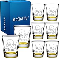Vista 47 de Vasos de chupito personalizados elaborados con nombre de círculo de 2 onzas, parte inferior negra con texto personalizado para regalos, bodas