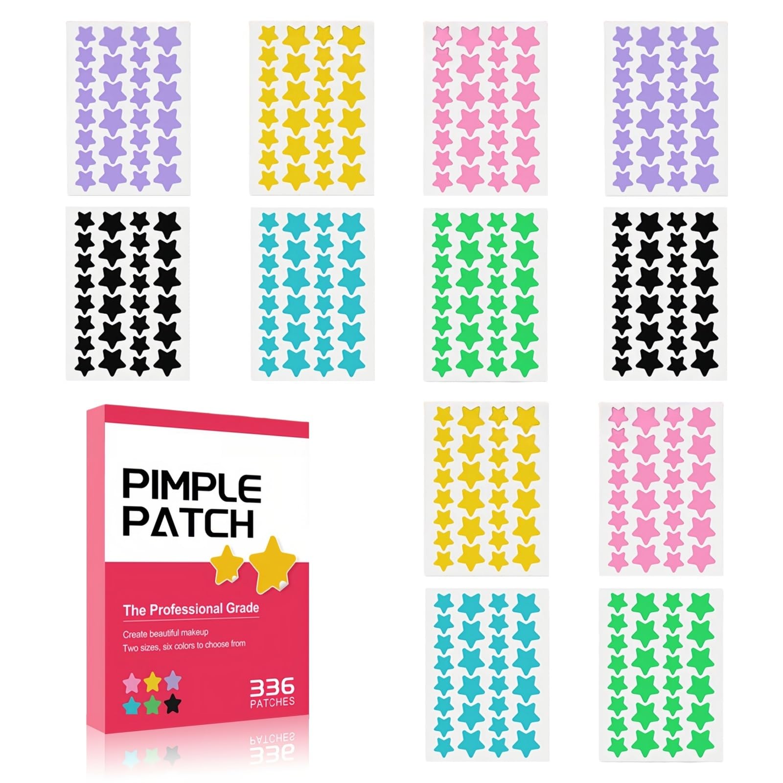 Star Pimple Patches for Face Star Acne Patches Starface Pimple Patch With 6 Colors 2 Sizes 336 Count, Zit Patches Hydrocolloid Patch Cute & Effective Pimple Stickers for Blemish Protection Tools Kit