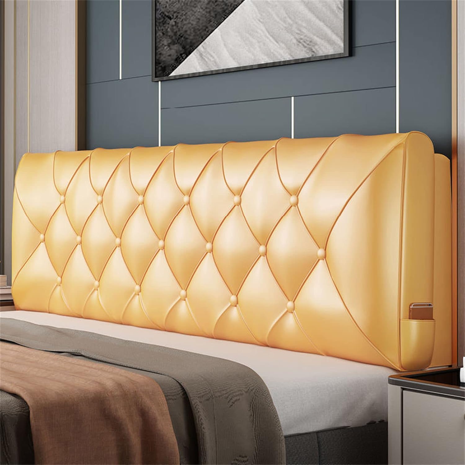Headboard King Bed Back Upholstered BedHead Cushion Large Backrest Fashional Leather Headboard Full Size Headboard Soft Case Home Bedroom,D,No headboard 59"/150cm