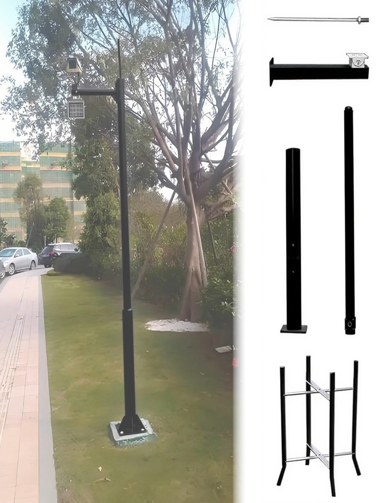 Poteau réglable pour caméra solaire avec support de fixation