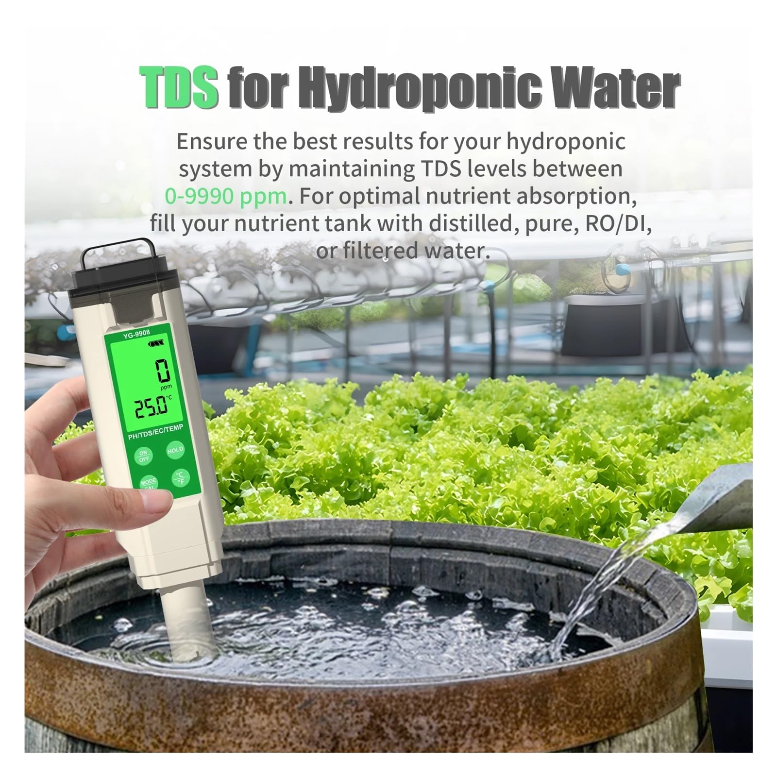 Tester per Acqua Misuratore di qualità Del'acqua Digitale LCD Retroilluminato PH TDS EC Temp 4 in 1 for Acquari, Piscine, Idroponica Multiuso Accurato Facile