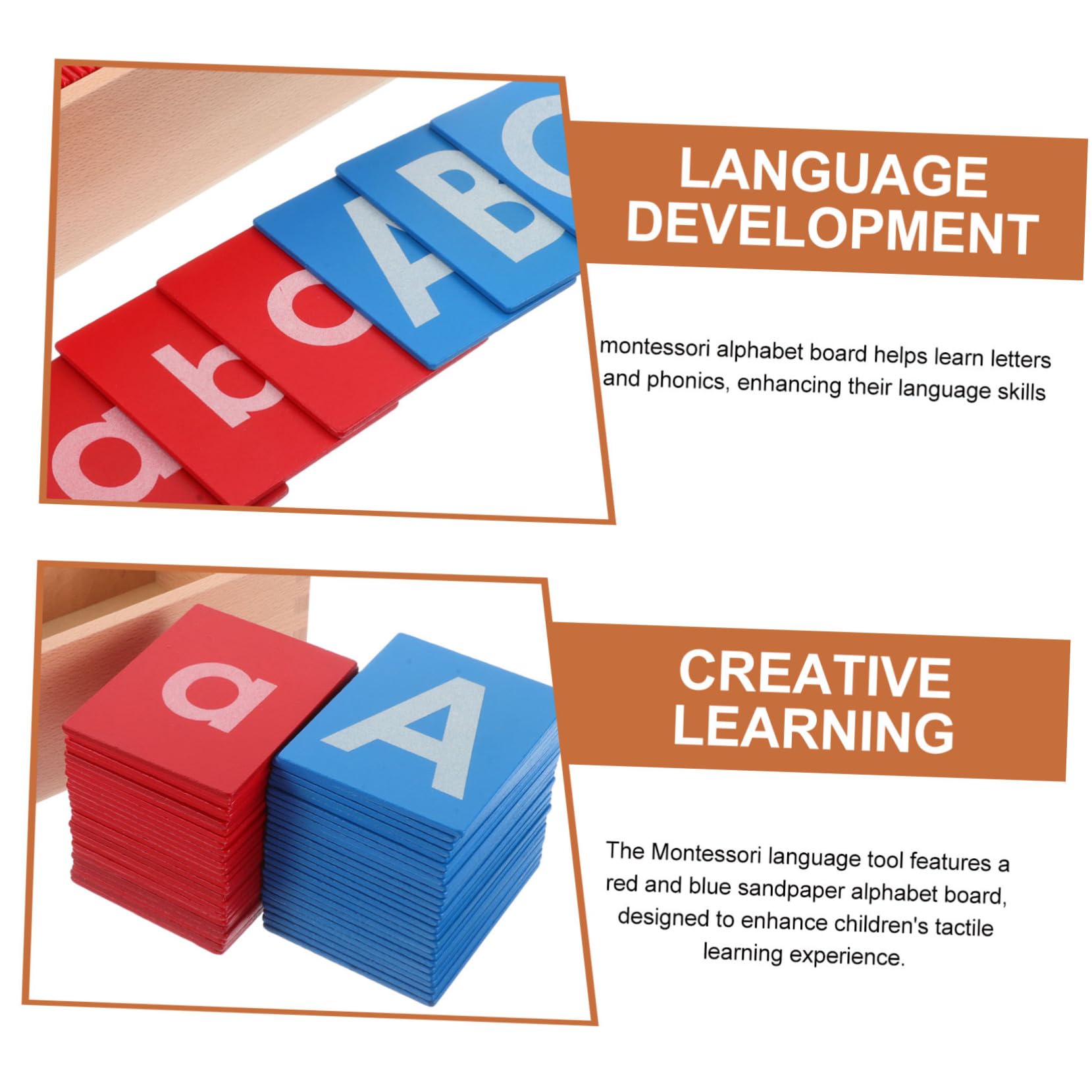 ERINGOGO Set Montessori di Lettere in Sabbia Colorata Rosso e Blu su Tavola di Legno per Ragazzo Ragazza, Materiale Educativo per Sviluppo Linguistico e Apprendimento a Casa o Asilo