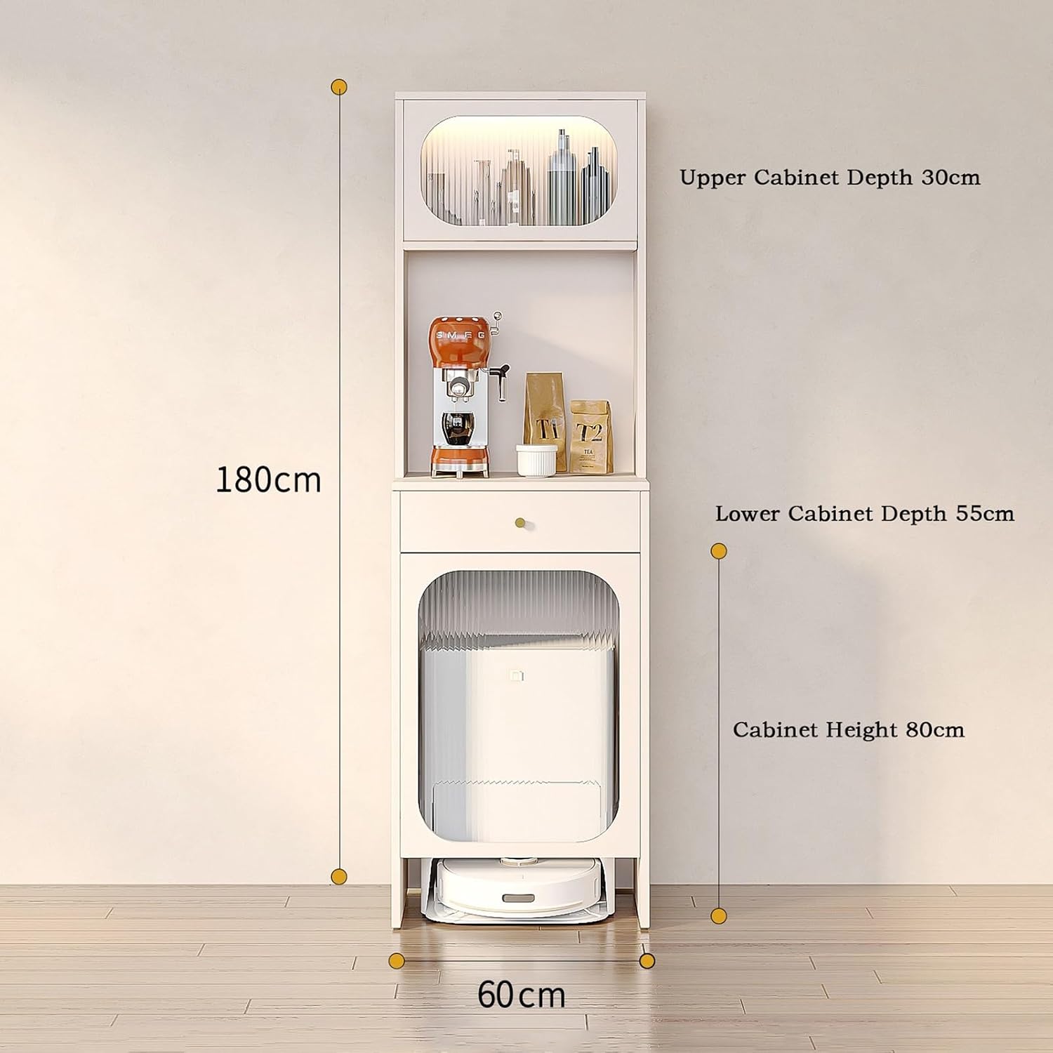 Sweeper Robot Storage Cabinet Sweeper Robot Storage Cabinet Shelf Sweeper Robot Cabinet Above Storage Shelves Sofa Side Cabinet Sideboard Sweeper Organizer(60x55x180cm)