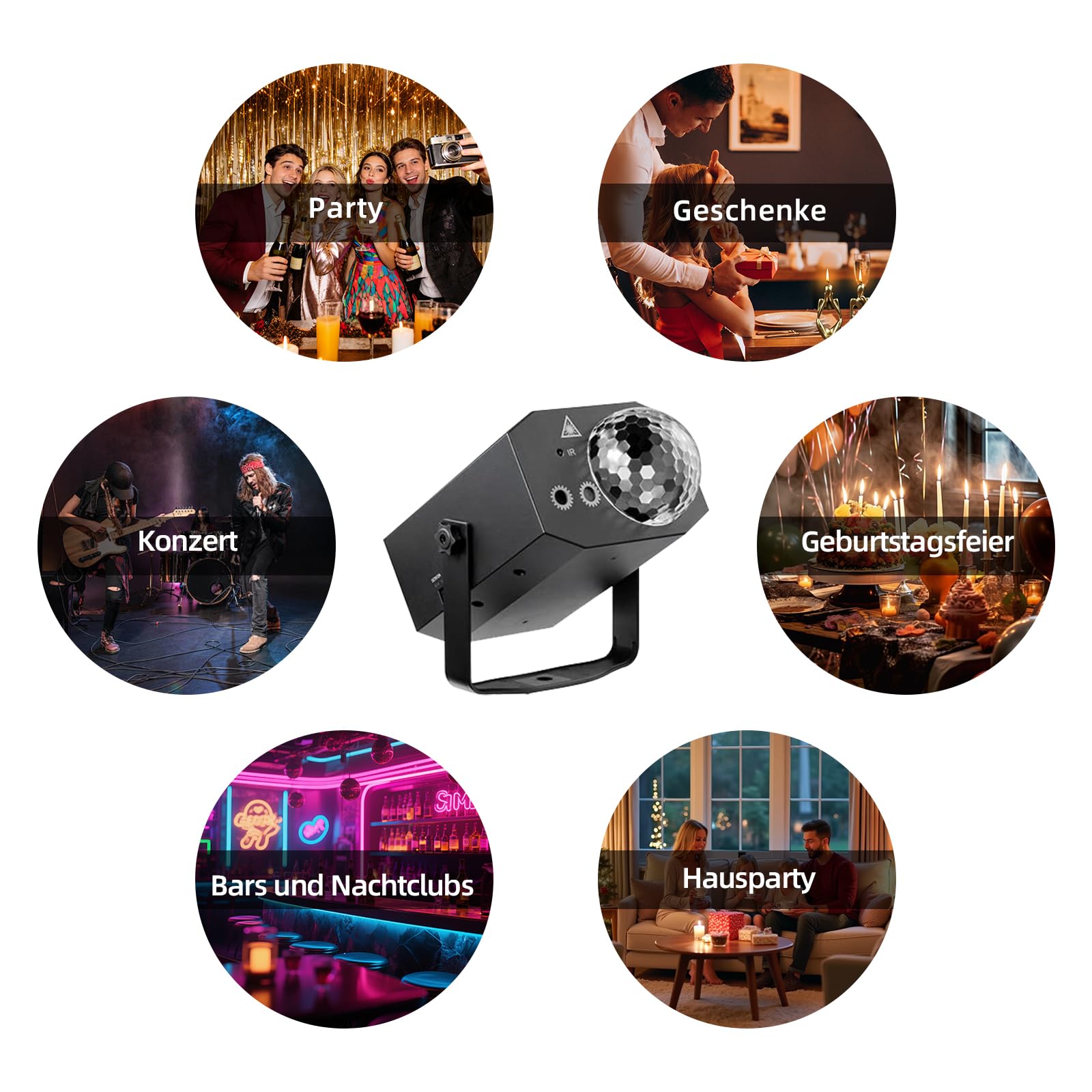 Les projecteurs de scène, les lumières stroboscopiques de DJ, les boules disco à LED et les télécommandes à commande vocale conviennent aux fêtes d'anniversaire, aux karaokés et aux réunions de famill