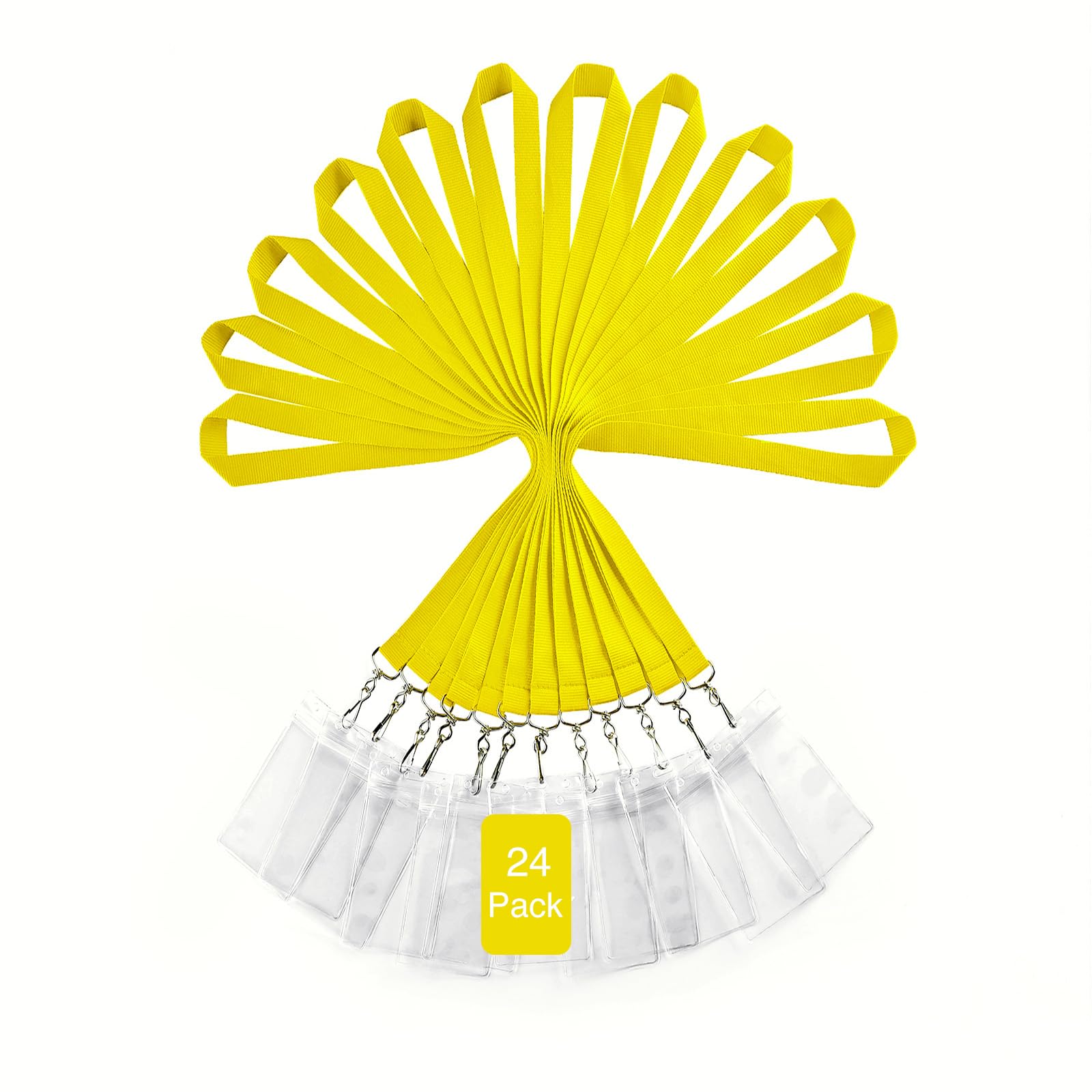 24-Pack Yellow Lanyards with Waterproof Badge Holders, Polyester Neck Straps for ID Cards, Events, Office, and Schools