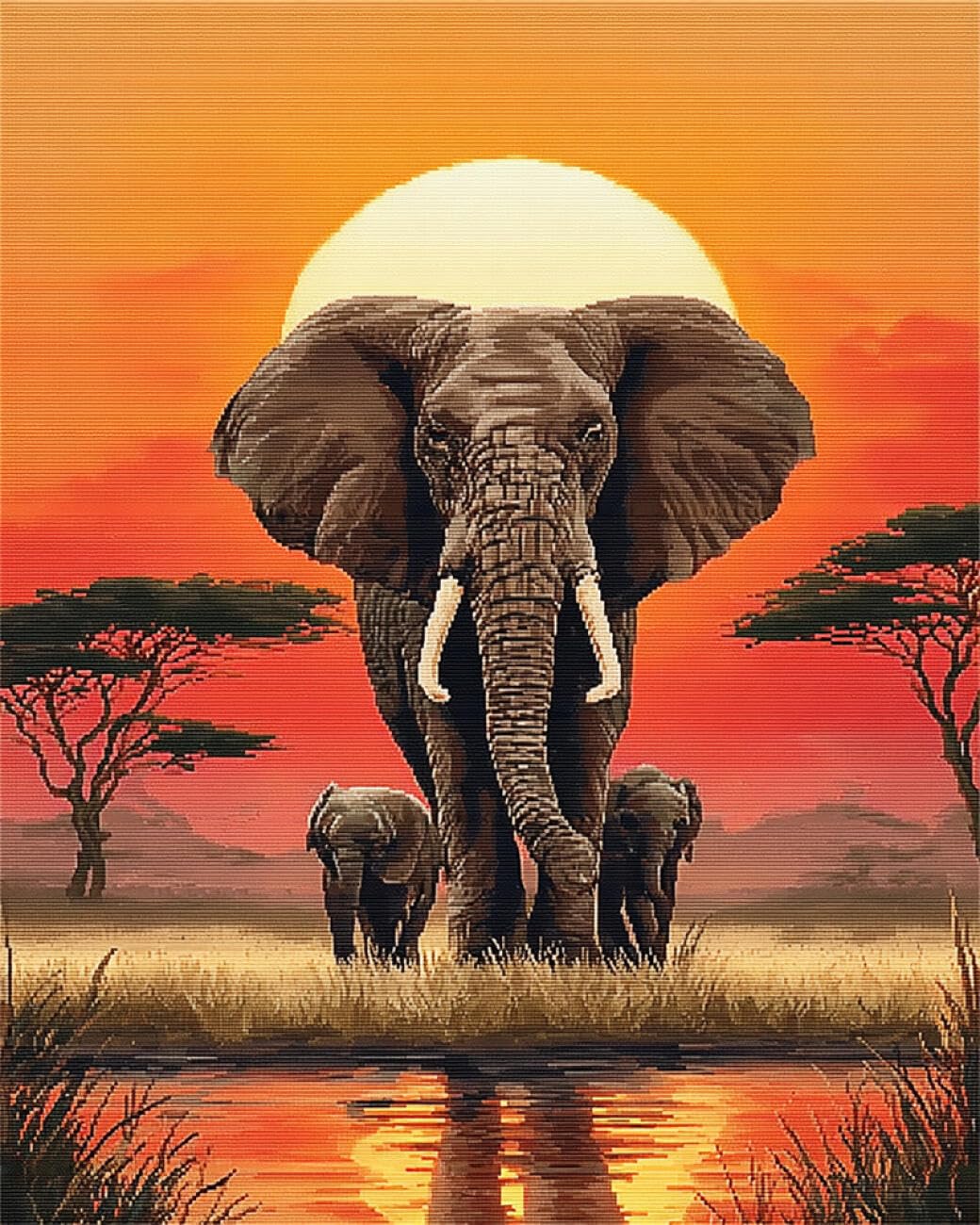 RKFLGEW DIY Embroidery Beads Set Elephants and Landscapes 50x70cm