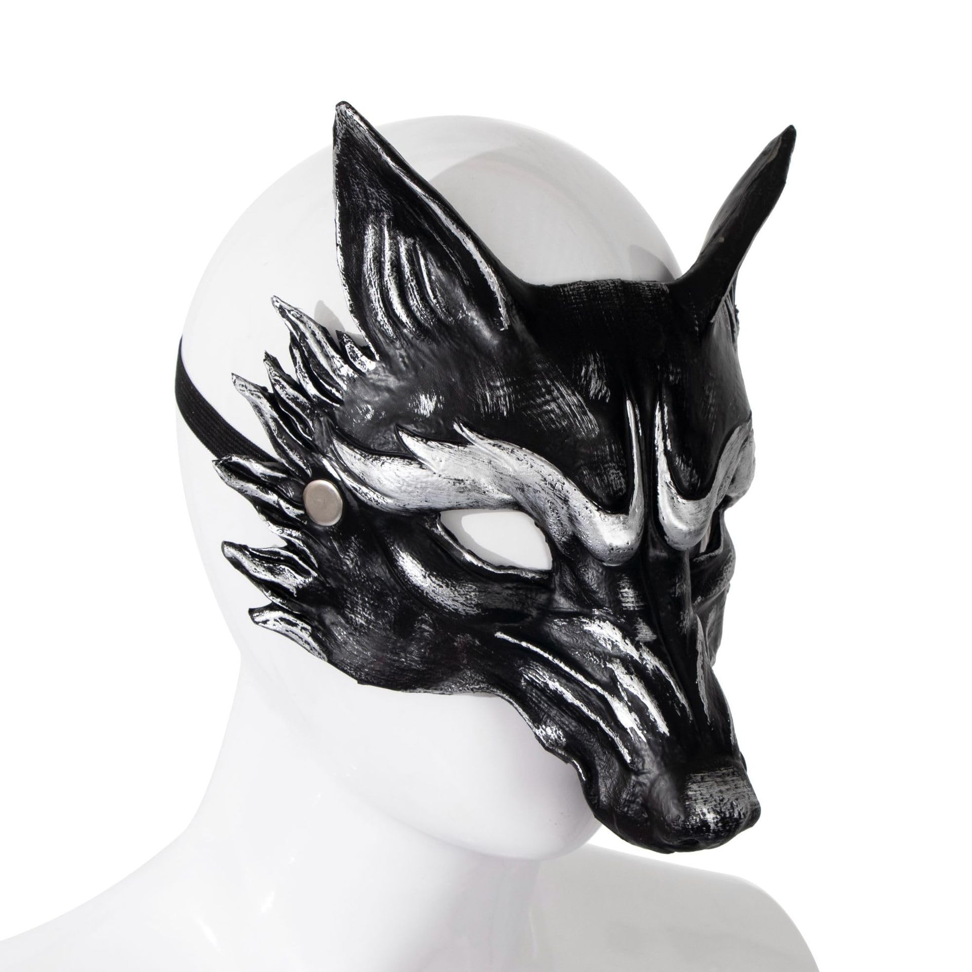 Satisyo Halloween 3D Animal Mask Masquerade Party Costume Therian Masks Bear Dog Dragon Wolf Fox Mask (Silver Black 3D Fox Design)