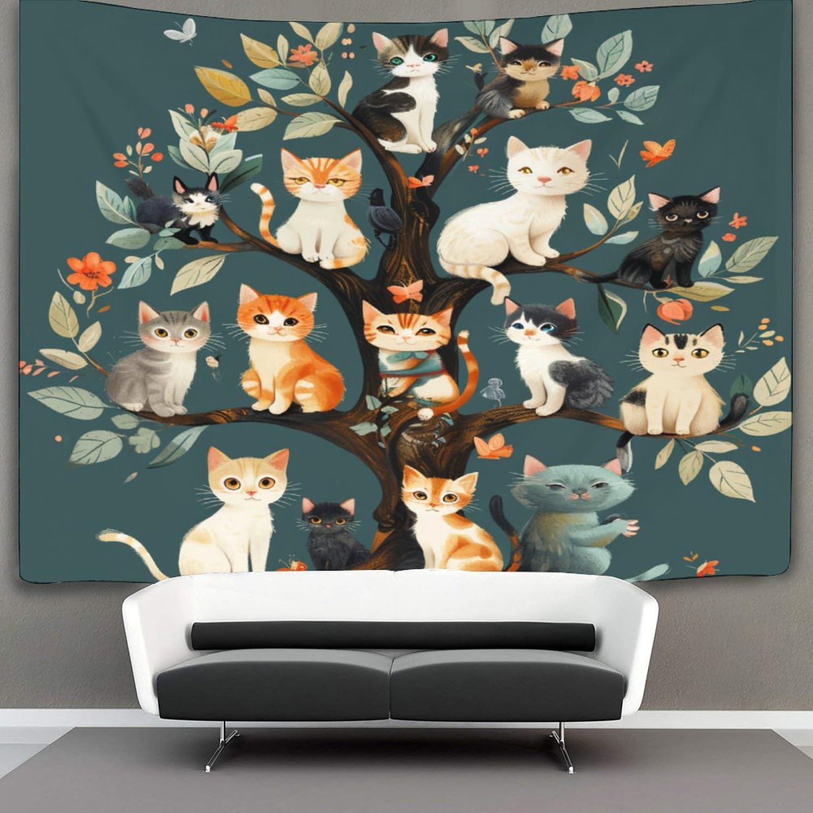 kaiyun Cute Cat Tapestry Wall Hanging,Cartoon Animals for Bedroom Decor Birthday Party Celebration Or Garden Backdrop 130cmx150cm
