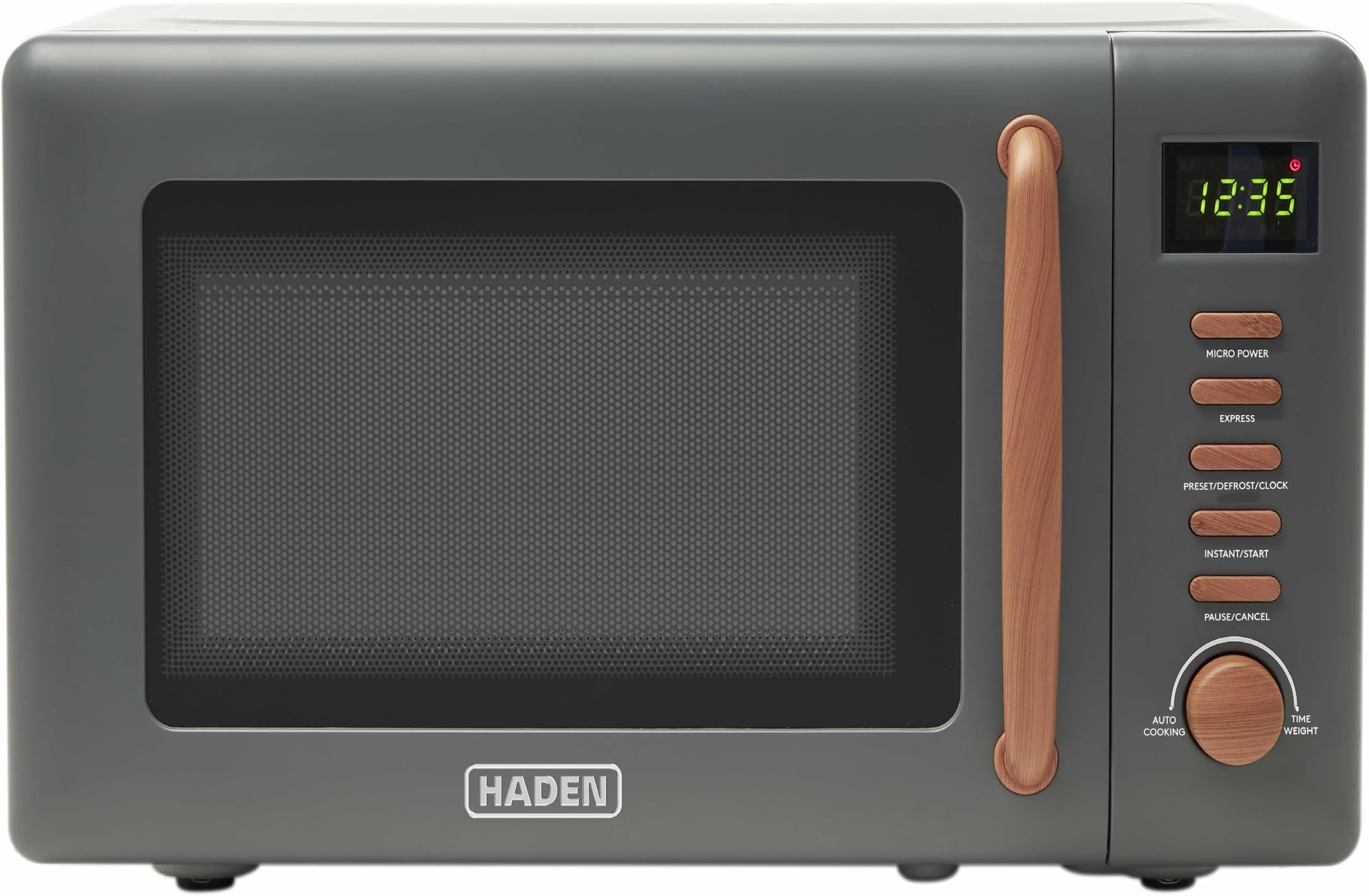 Haden Dorchester Grey Microwave With Wood Effect Finish, 20ltr Capacity, 800W, 5 Power Levels, Digital Controls CF07