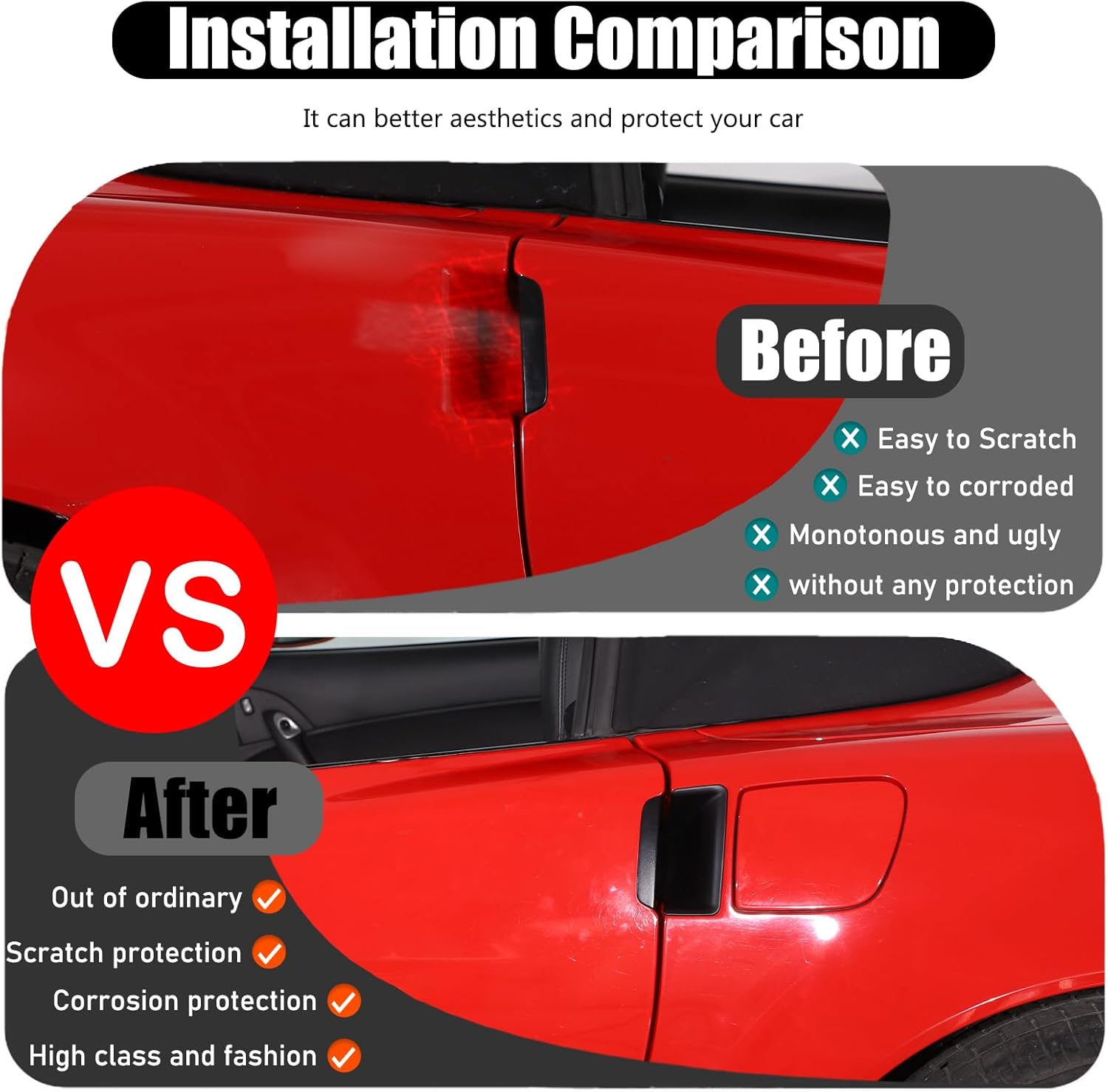 Exterior Moulding Body Door Handle Bowl Cover Compatible with Corvette C6 2005-2013 ABS Door Handle Cup Bowl Cover Scratches Protector Frame (Matte Black)
