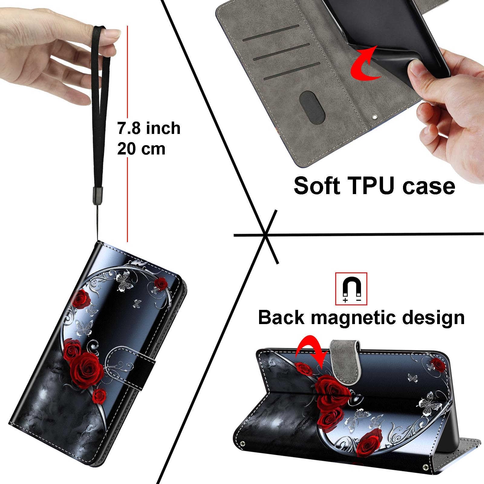 Custodia Portafoglio In Pelle Per Xiaomi Redmi Note 7 – Flip Case Con Slot Carte E Supporto, Farfalla Verde - 5