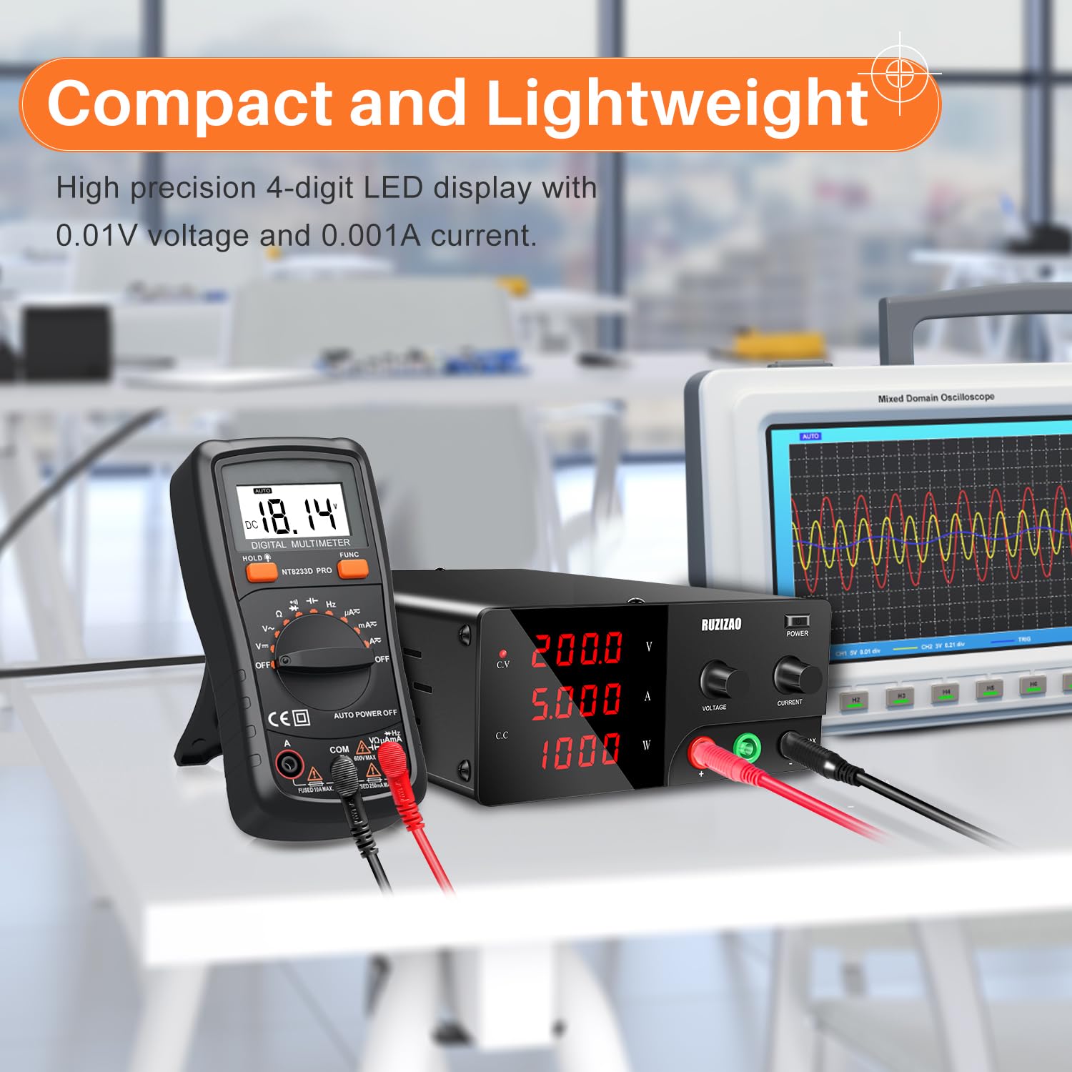 Labornetzteil 200V 5A Labornetzgerät Hochleistungs DC Regelbar Schaltnetzteil 1000W, Labor DC-Stromversorgungen mit 4-stelliges LED-Display Encoderregelung und Ausgangsstabilität