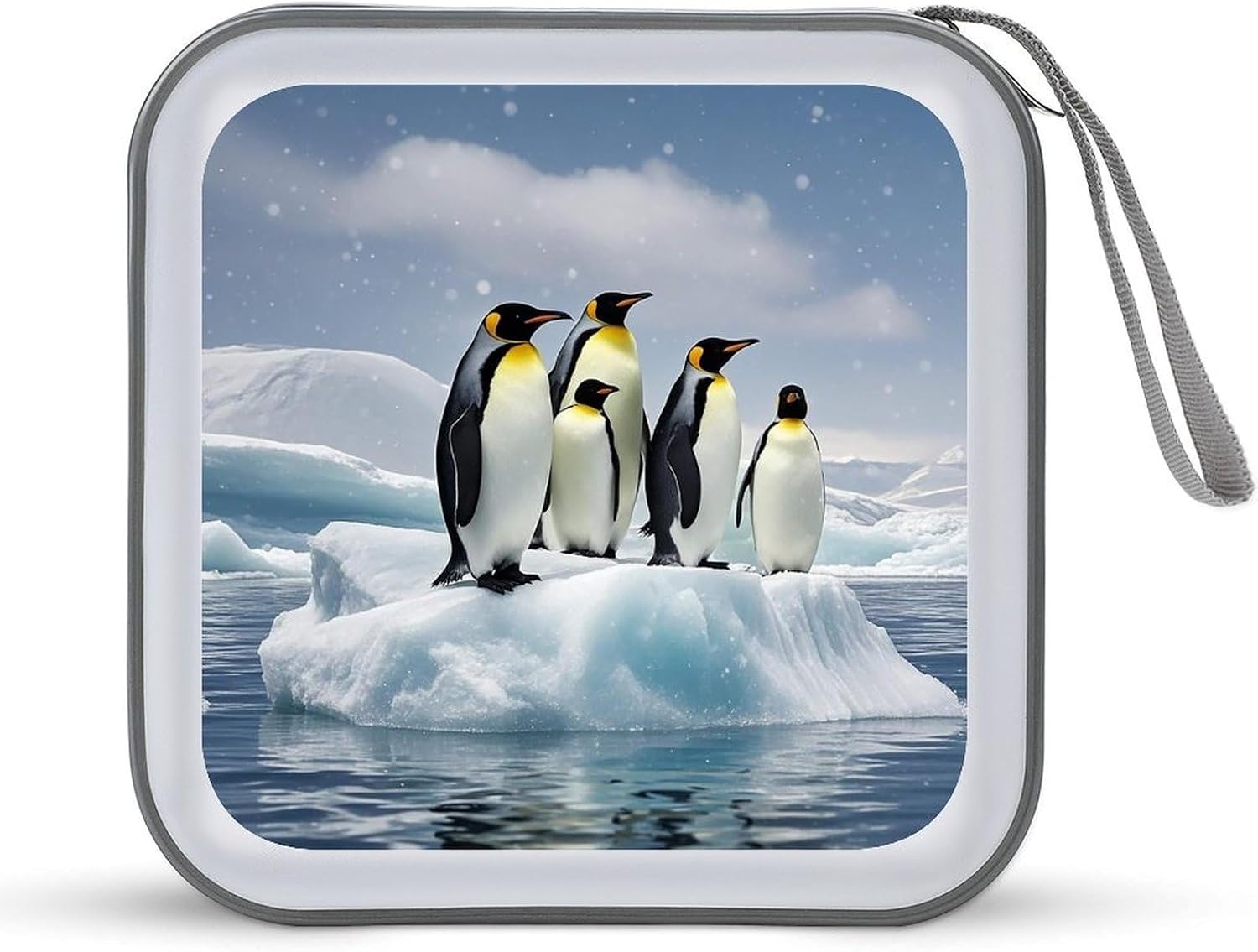 Penguins On The Iceberg CD Case 40 Capacity DVD Case Holder Hard Plastic DVD Disc Storage Binder for Car Portable Zipper Disc Storage Organizer Wallet Bag for Home Travel