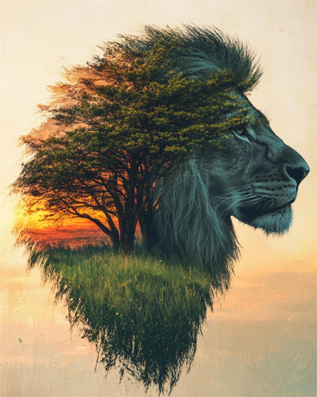 RKFLGEW DIY Bead Embroidery Kit Fantasy Lion 40x50cm