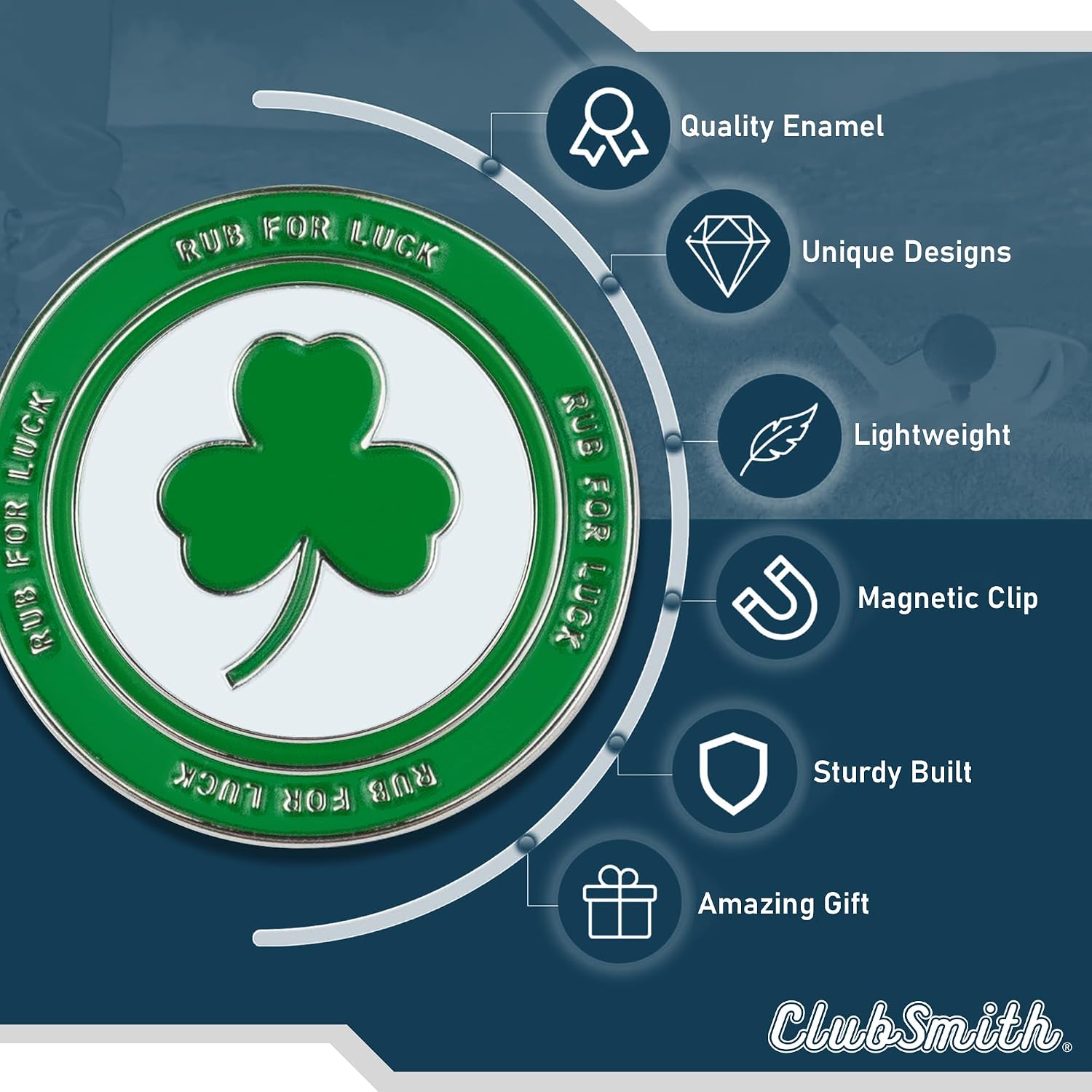 ClubSmith® Lucky Golf Ball Marker with Magnetic Hat Clip, Irish Clover & Shamrock, Premium Alignment Putting Mark, Funny Golf Accessories & Gifts for Men and Women image 5