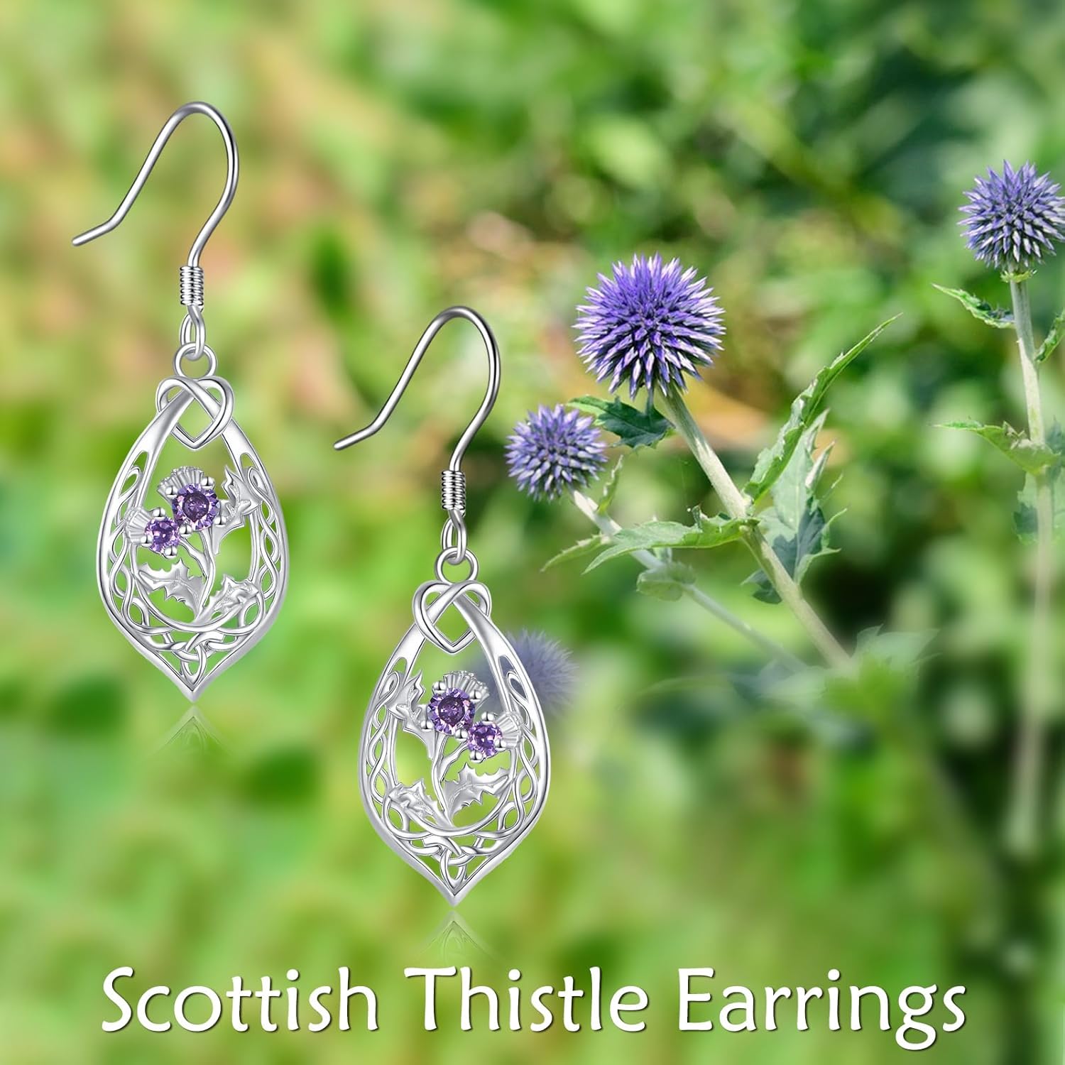 URONE Scottish Thistle Teardrop Earrings 925 Sterling Silver Scotland Flower Dangle Earrings Scottish Thistle Jewelry Gift for Women - Image 6