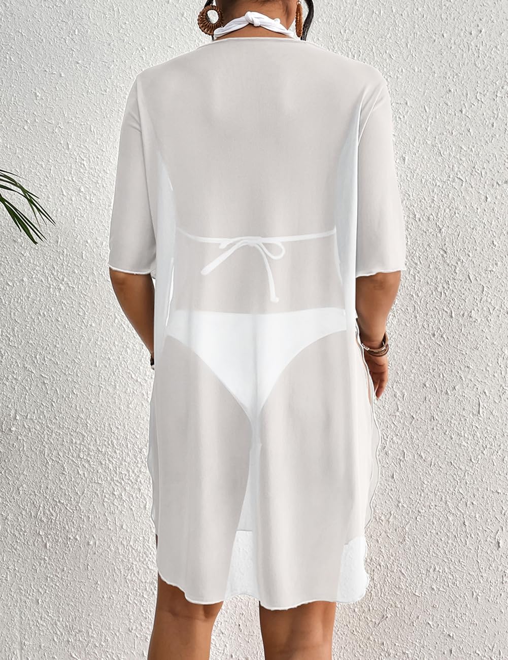 Bsubseach Sheer Bathing Suit Cover Up for Women Side Split Bikini Mesh Coverup Tops Resort Wear - Image 6