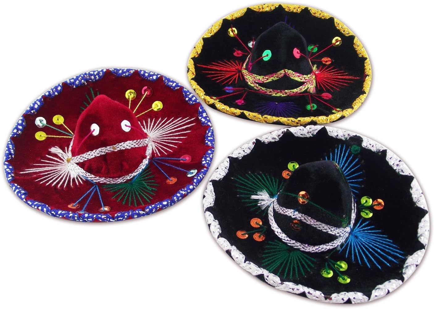 5 inches Mexican Decorative Mini Charro Sombrero, Mini Mariachi Hat for Cinco De Mayo Party - Set of 3 (5 Inches)