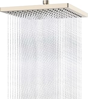 Hibbent Thickness Metal Rain Shower Head, 12 Inch High Pressure Shower Heads, Square Large Bathroom Rainfall Shower Head with Adjustable Brass Ball Joint, Waterfall Full Body Coverage, Brushed Nickel