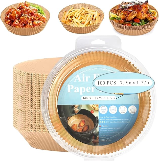 YBCPACK 200 Pcs 7.9 Inch Air Fryer Disposable Paper Liners, Non-Stick, Oil-Proof and Water-Proof Round Air Fryer Parchment Paper Liners,Baking Paper Liners for Air Fryer, Oven, Microwave