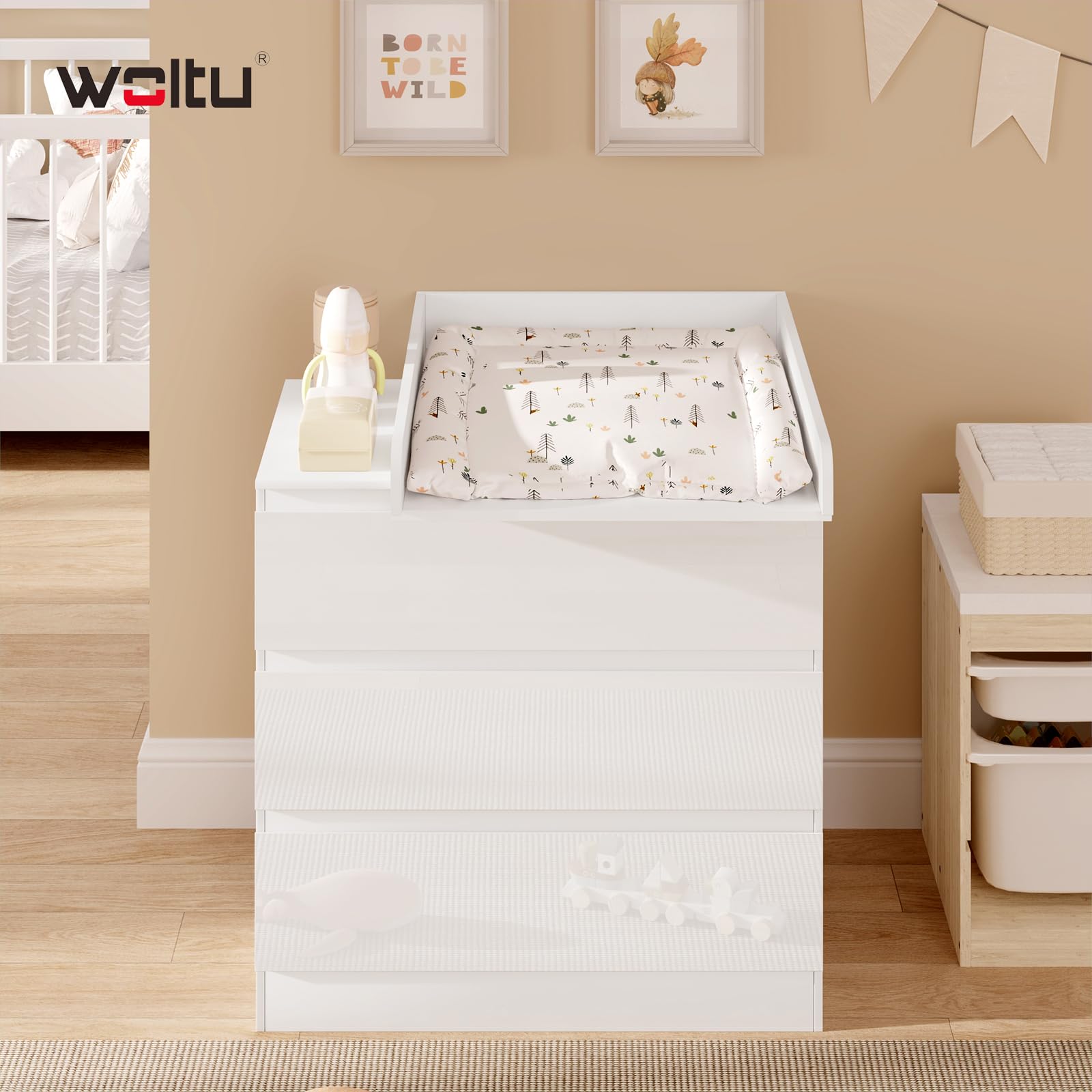 WOLTU Plan à Langer Universel en MDF Amovible avec Profondeur réglable 46,5–50 cm, pour Commode 60x80x10 cm, Blanc