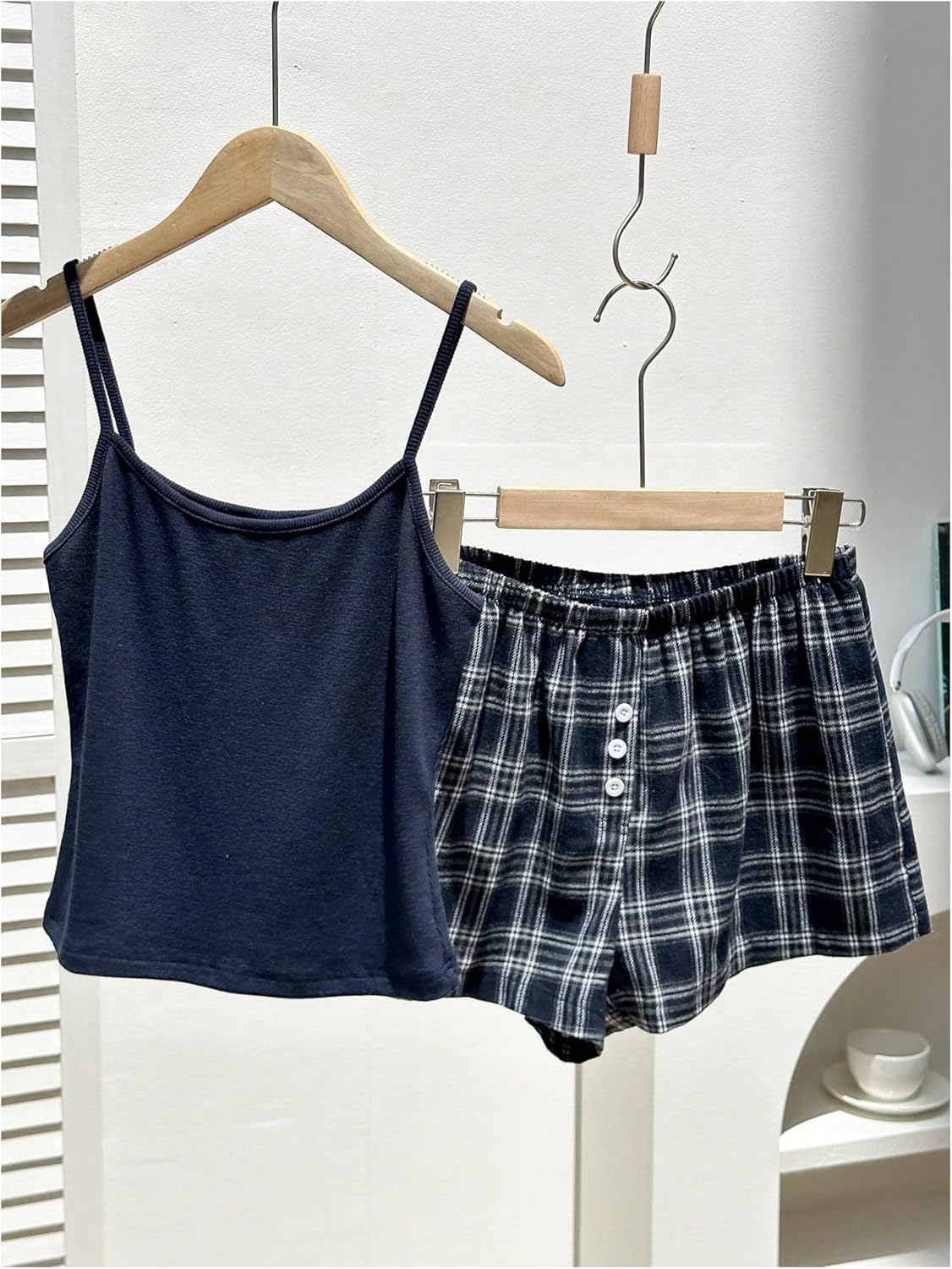 Milumia Women's 2 Piece Pajama Set Spaghetti Strap Crop Top and Plaid Shorts Lounge Pjs Sets - Image 5