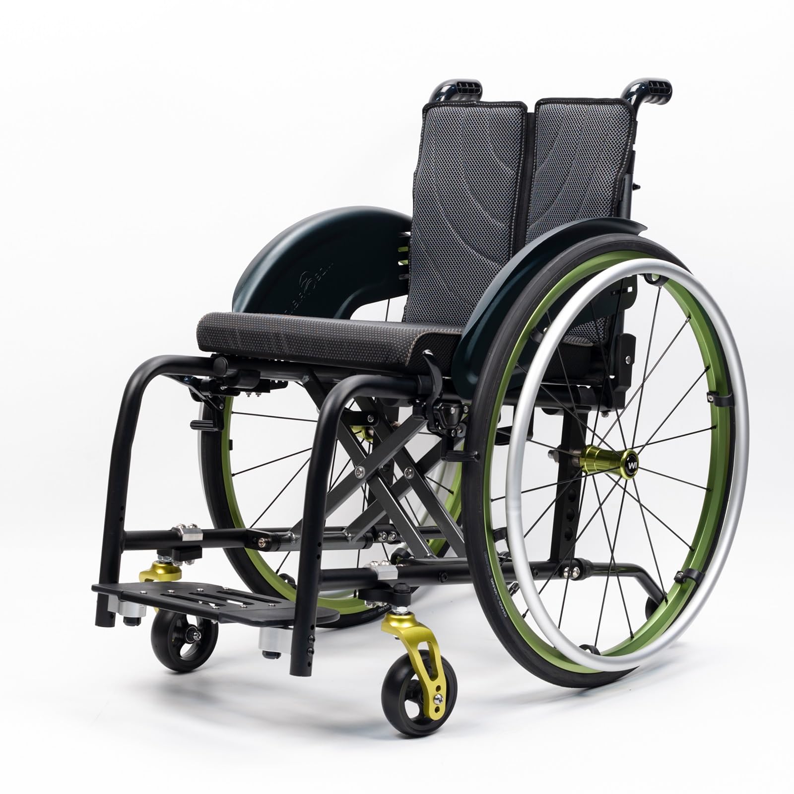 SXSLTSA Lightweight Foldable Sports Wheelchair All-Terrain Self-propelled Manual Chair Anti-Tipper Aluminum Portable for Travel Youth Elderly(Green2,Seat Width 42cm/16.5in)