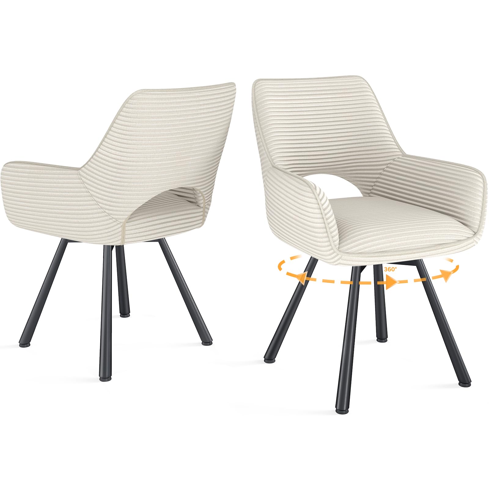 WAFTING Esszimmerstühle Drehbar 360°,Armlehnstuhl mit Metallbeinen,geeignet als Stühle Esszimmer,Samt Stuhl,Küchenstühle,Wohnzimmerstuhl,Polsterstuhl mit Samtigem Gefühl,Stühle 2er Set,Beige
