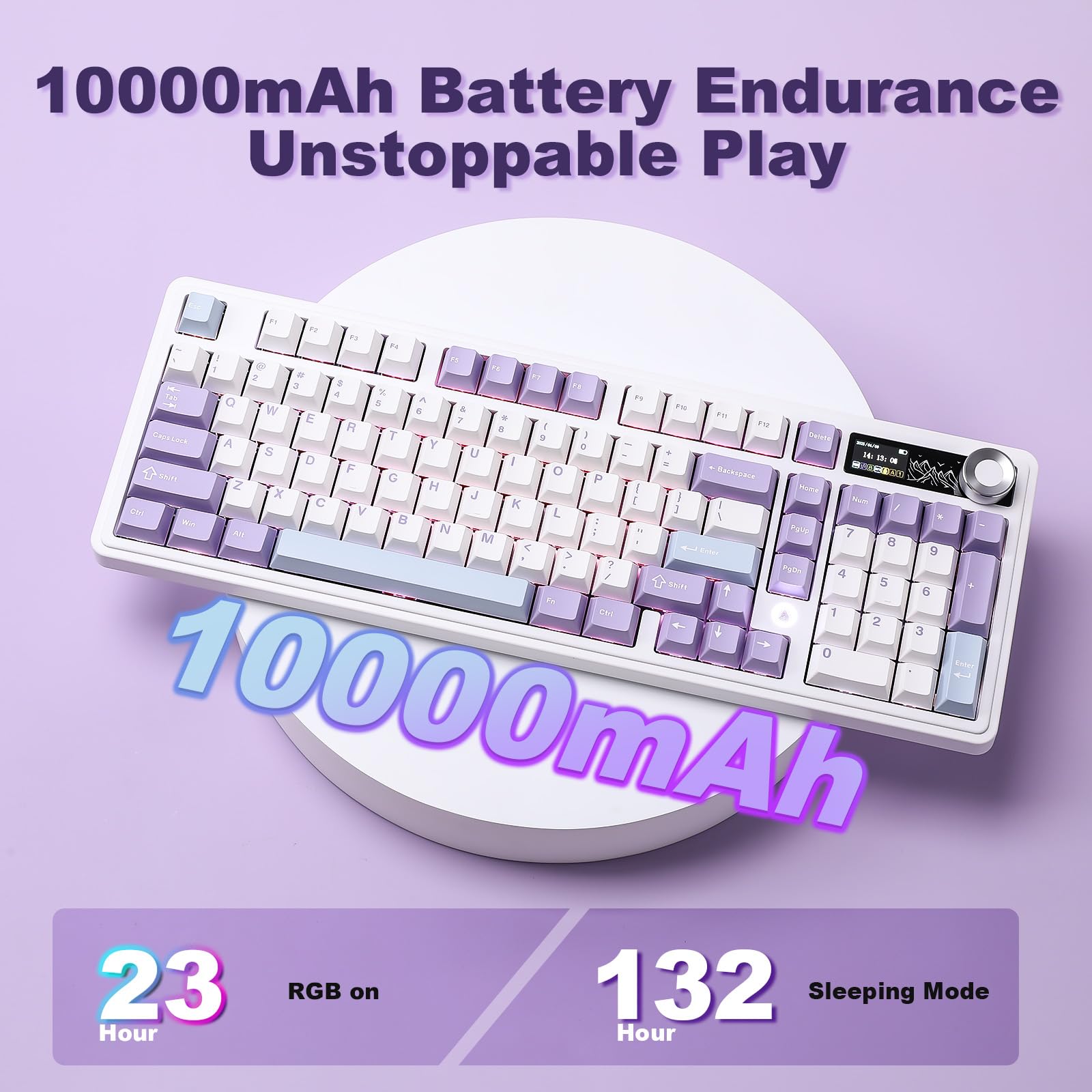 AJAZZ AK980 - Tastiera meccanica con display e manopola intelligenti, tastiera wireless al 98%, Tri-Mode BT/2.4G/USB-C, hot swap, tasti in PBT, con luce RGB per Win e Mac (viola, interruttore
