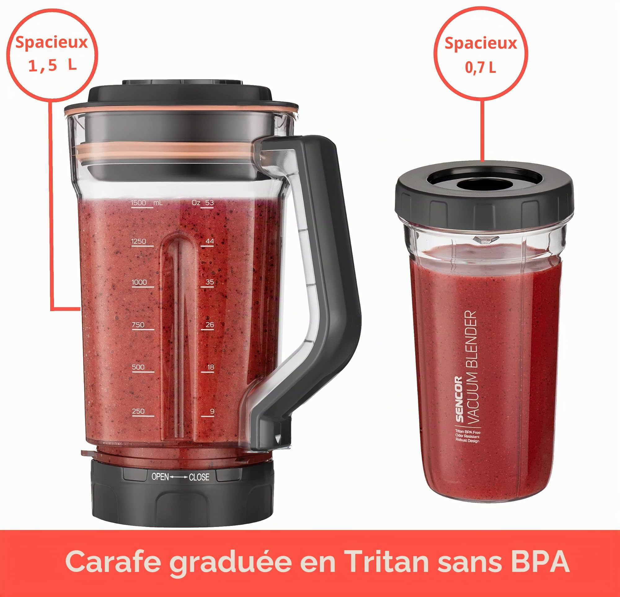 SENCOR 7877CH SBU 7876GD Mixeur sous vide automatique 1500 W Smoothie 8 lames en titane 7 programmes Doré Plastique
