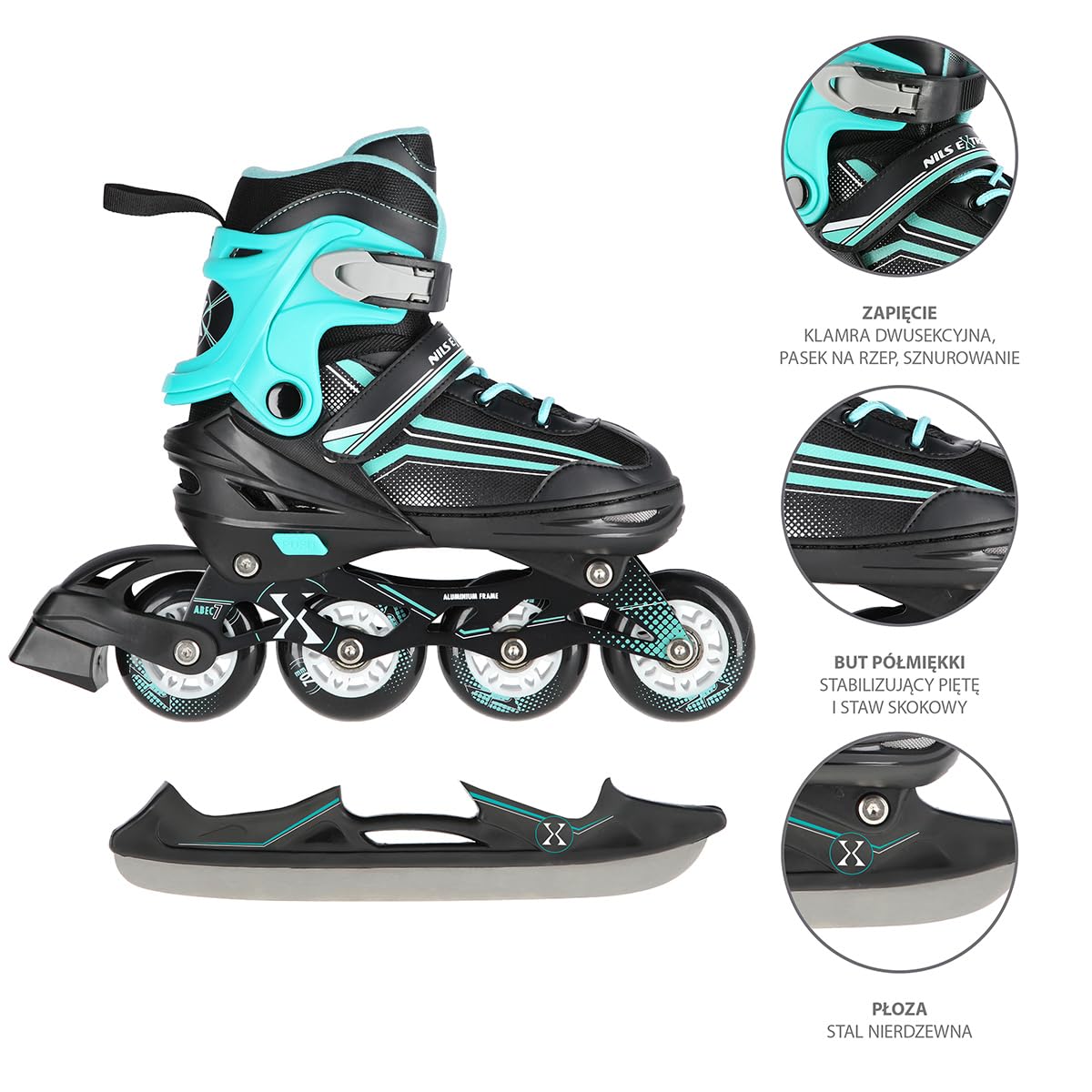 Nils Extreme Lucky Patins à glace 2 en 1 Noir/bleu Taille 29-33 34-38 39-43