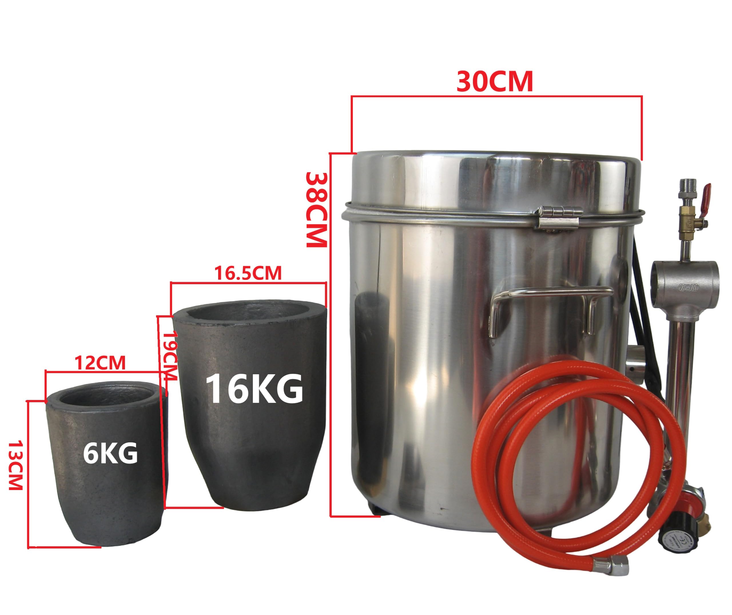 Horno de fusión de propano con pinzas para crisol, horno de gas de acero inoxidable con 2 crisoles de grafito (16 kg y 6 kg), cuchilla de fundición para metal, oro, plata, cobre, aluminio, kit
