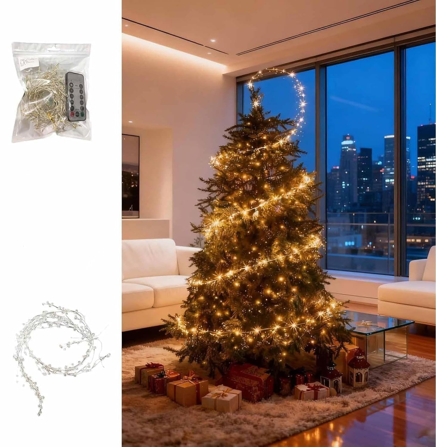 Floating Spiral Christmas Tree Lights, USB Powered Spiral Lights for Christmas Tree with Remote, LED Warm White Lights DIY Christmastree Wire Decoration for Indoor Porch or Party